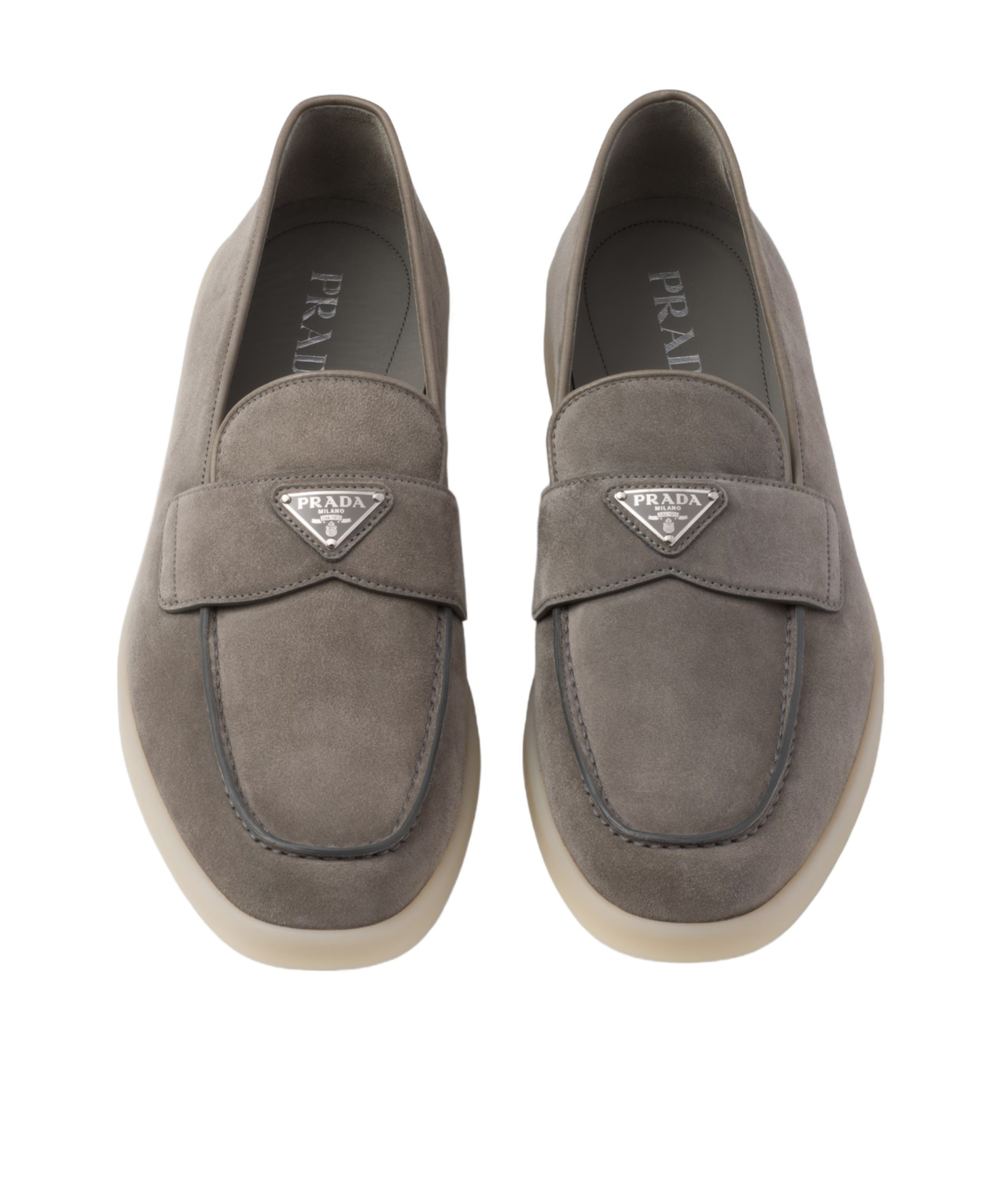 Prada Refined Loafers With Textured Finish In Gray