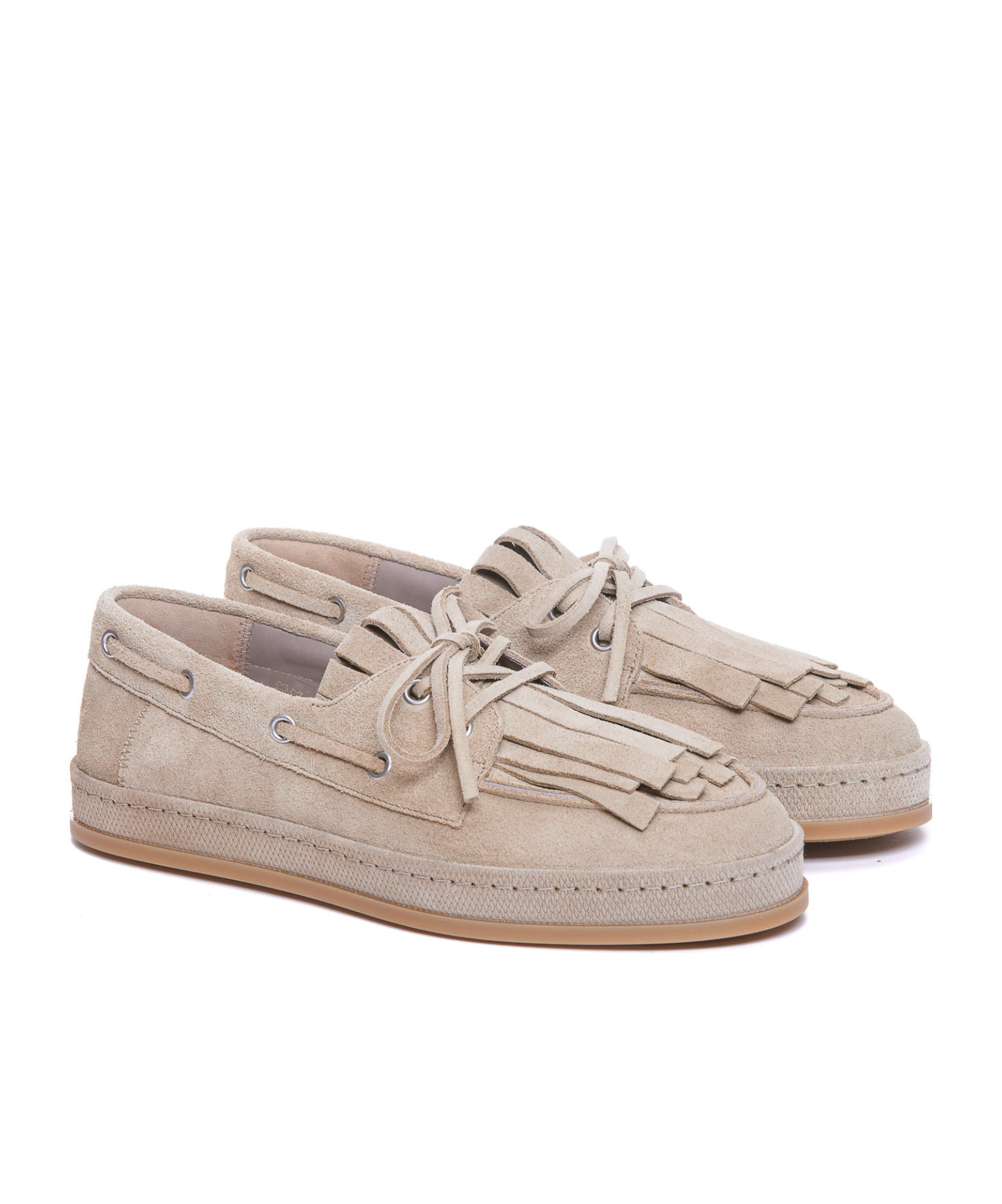 Hogan Eyelet Fringe Loafers Rubber Sole Suede Finish In Nude