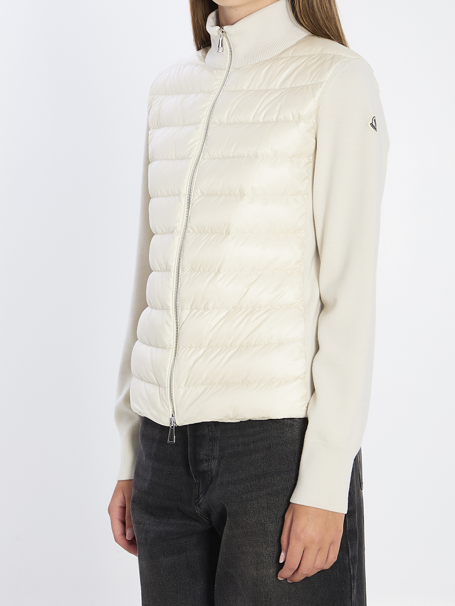 Moncler Quilted Tech Fabric Cardigan Pockets In Neutral
