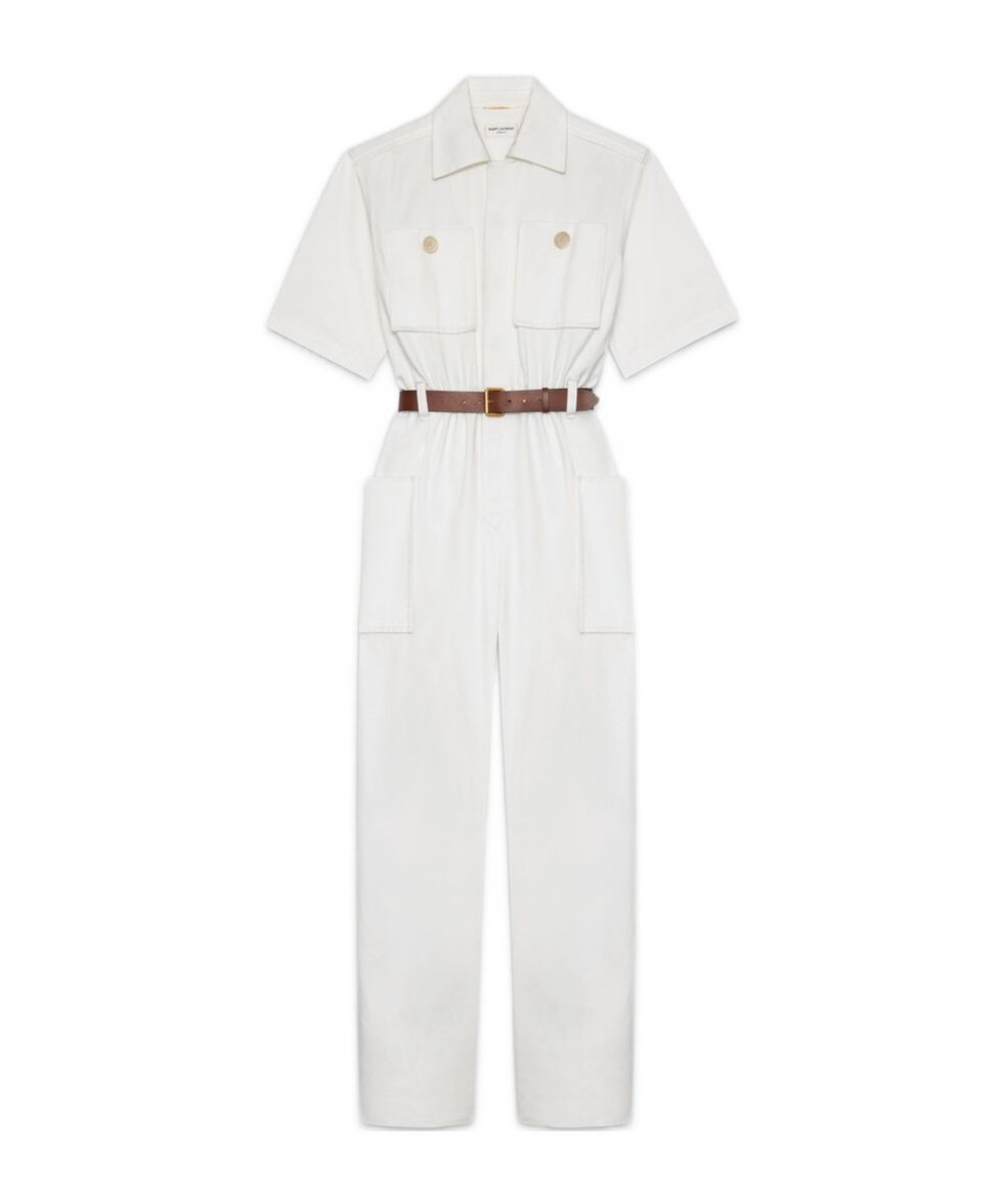 Saint Laurent Belted Jumpsuit In White