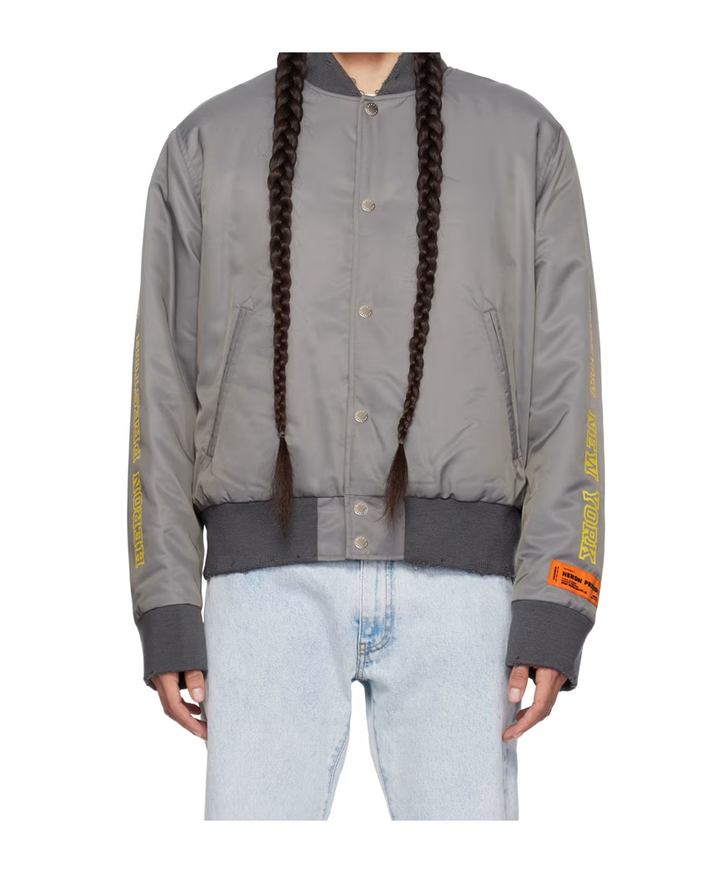 Heron Preston Gray Hp Sponsor Varsity Bomber Jacket In Gray
