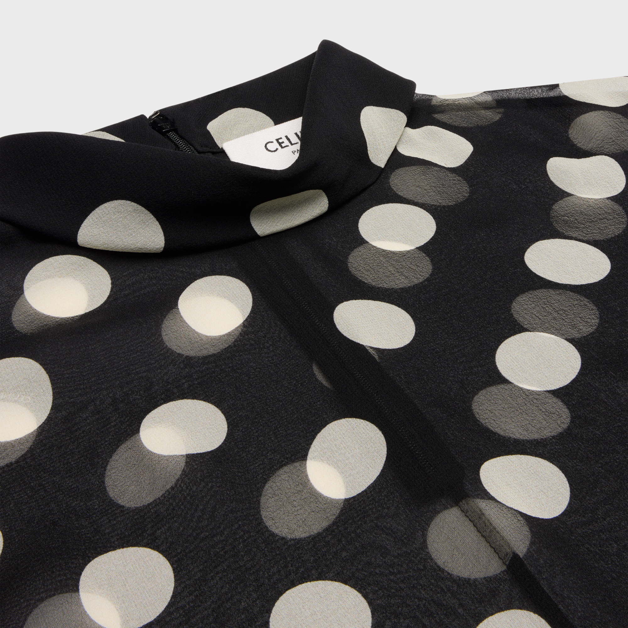 Celine Polka-dot Lapel Blouse In Black