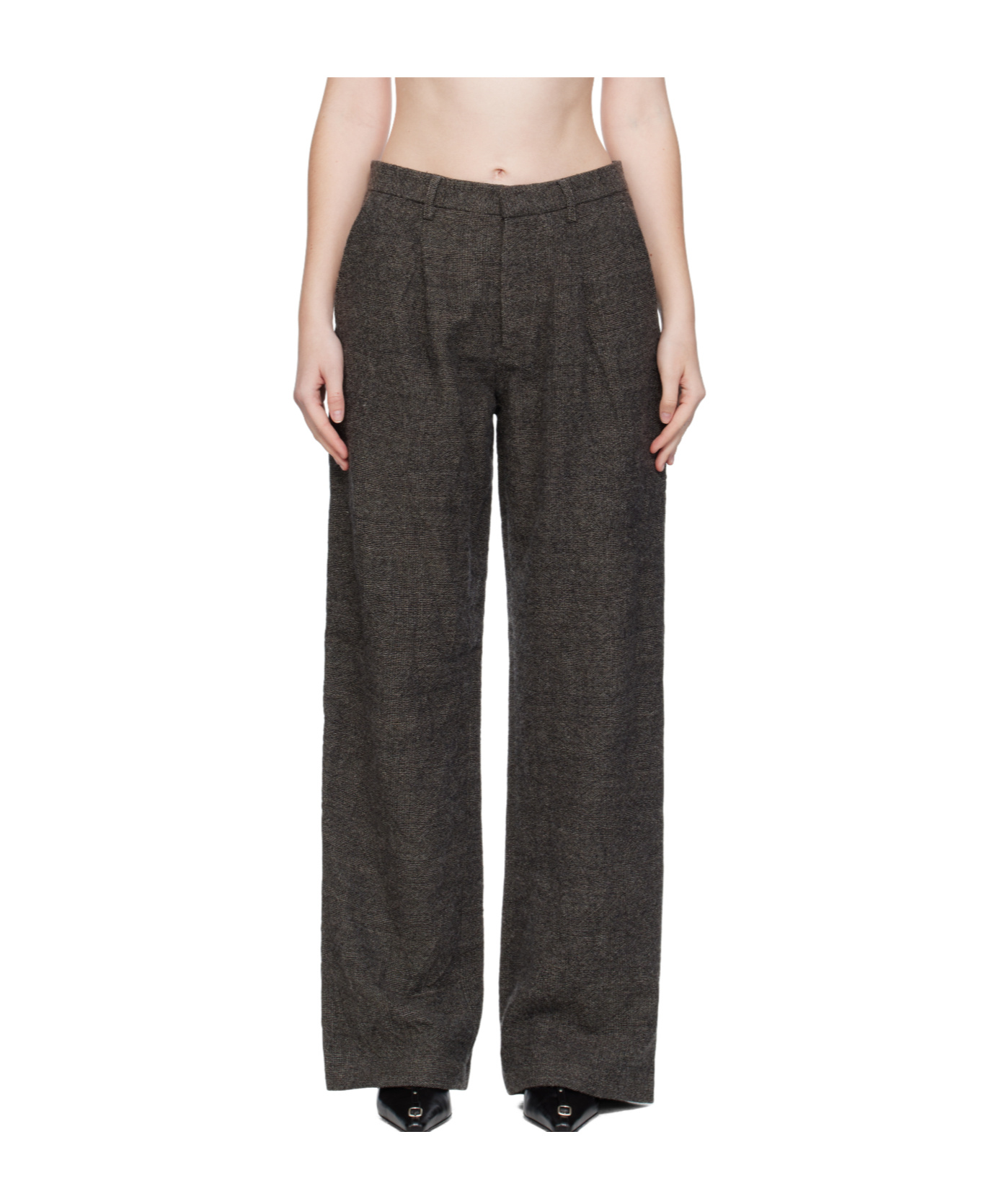 R13 Gray Wide Leg Trousers In Brown