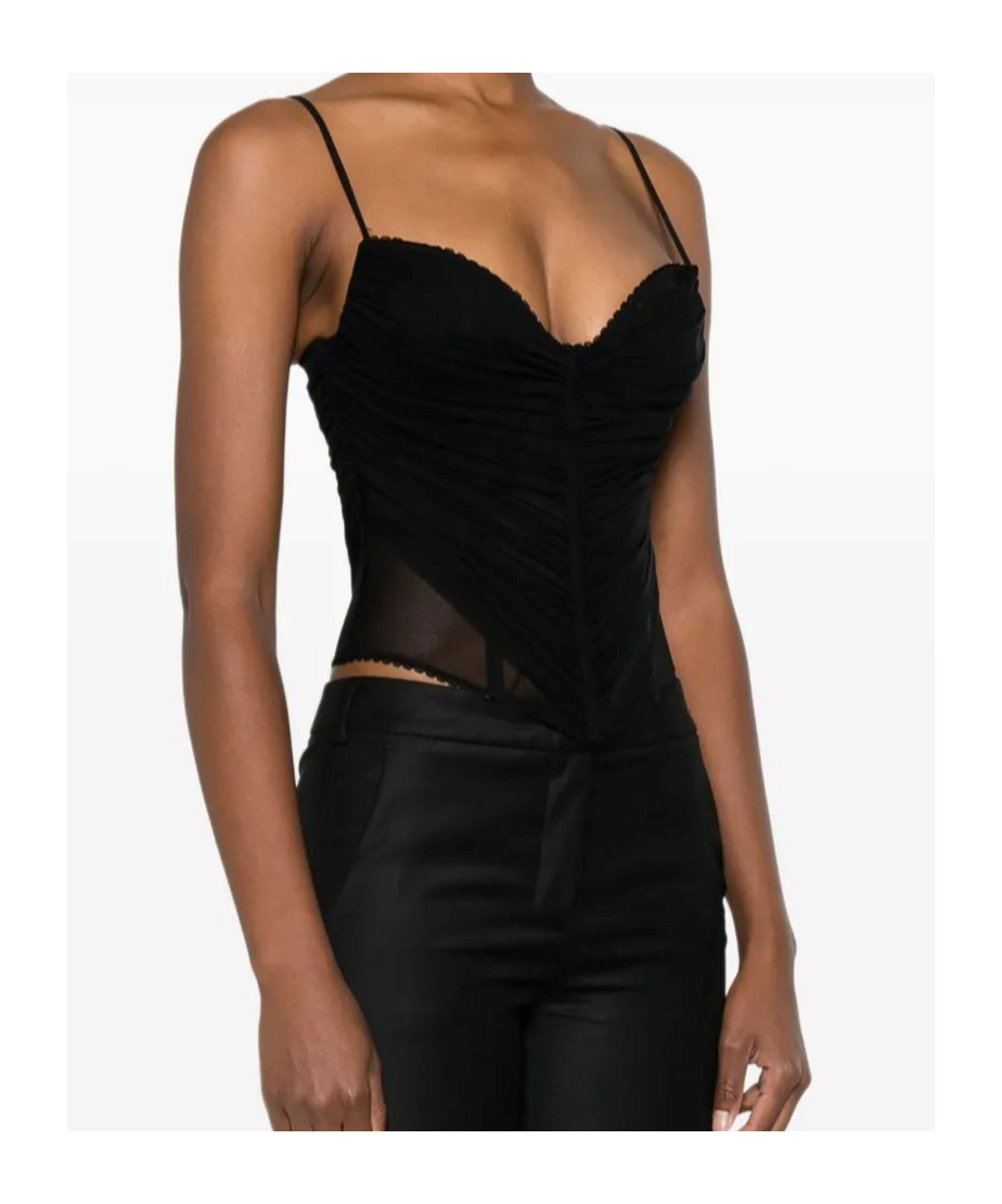 Blumarine Ruched Mesh Top In Black