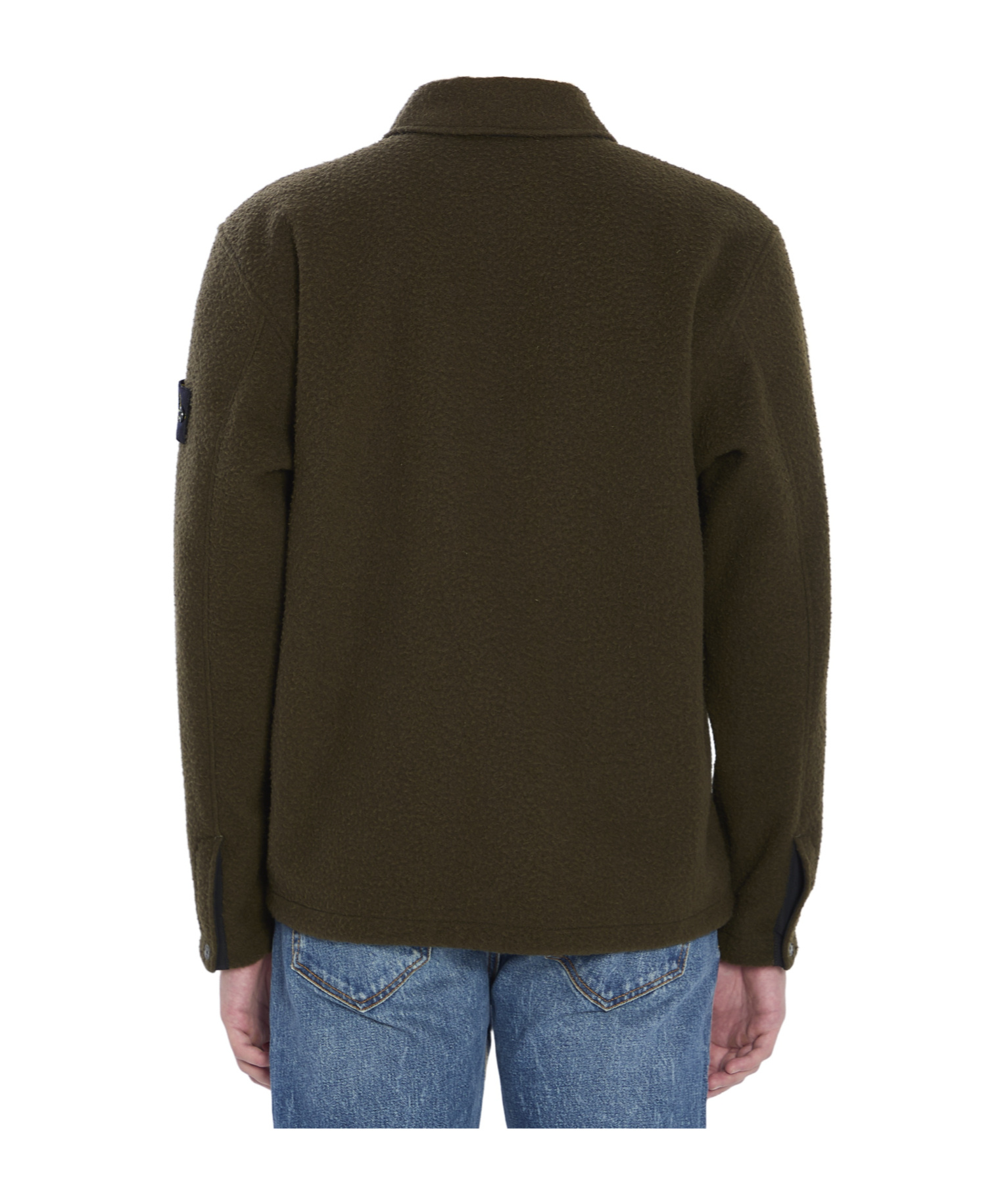 Stone Island Wool Blend Overshirt Buttoned Cuffs In Green