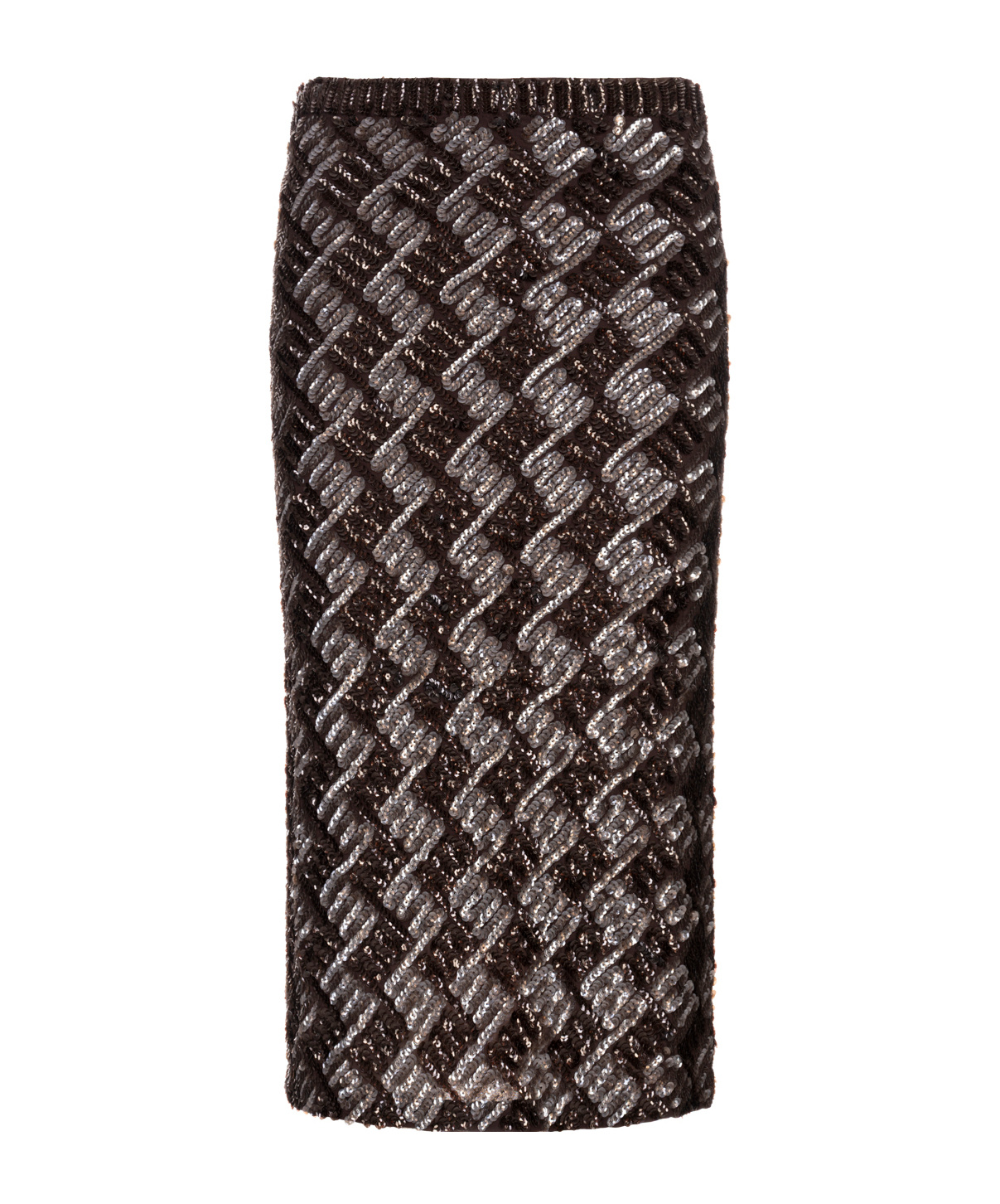 P.a.r.o.s.h Sequin Embellished Stretch Midi Skirt In Brown