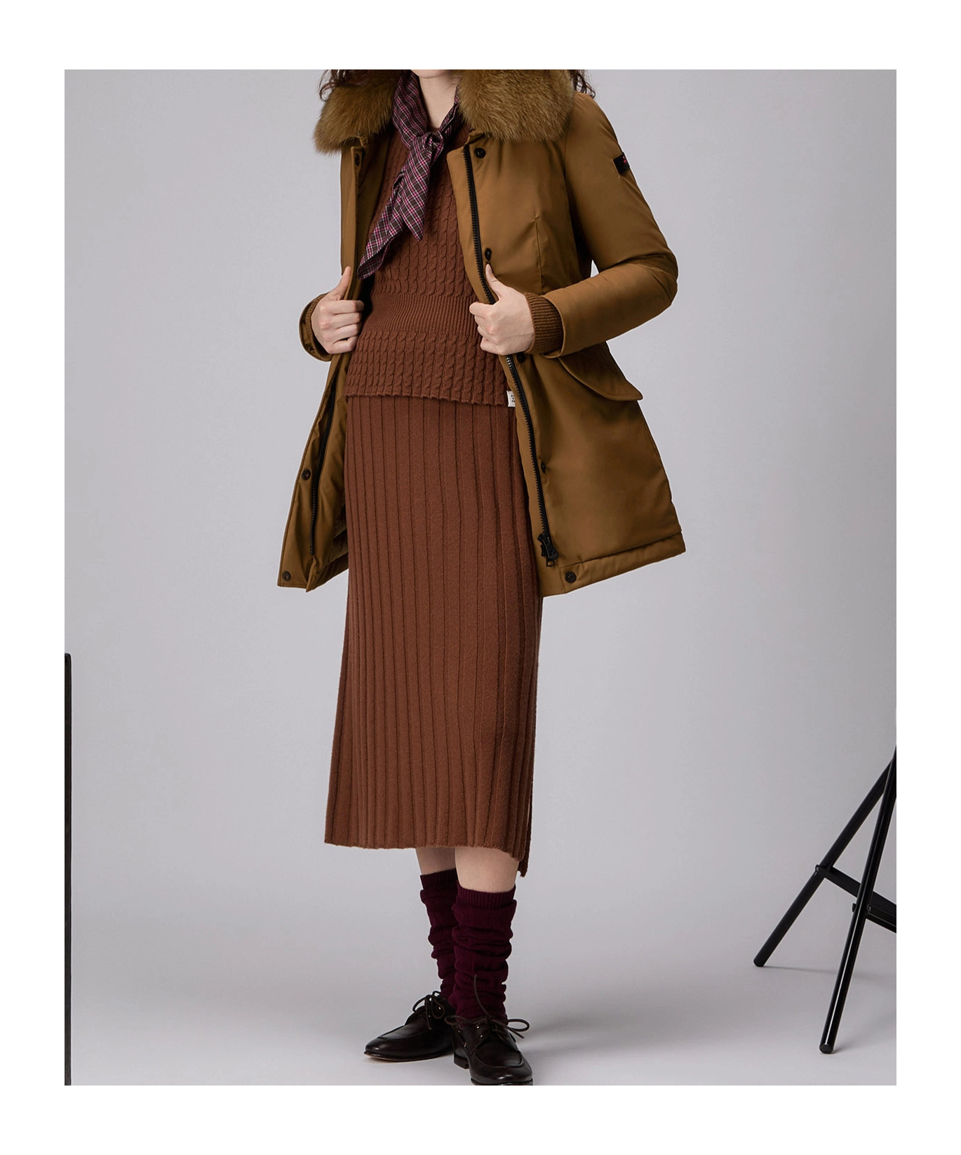 Peuterey Slim Jacket With Fur In Brown