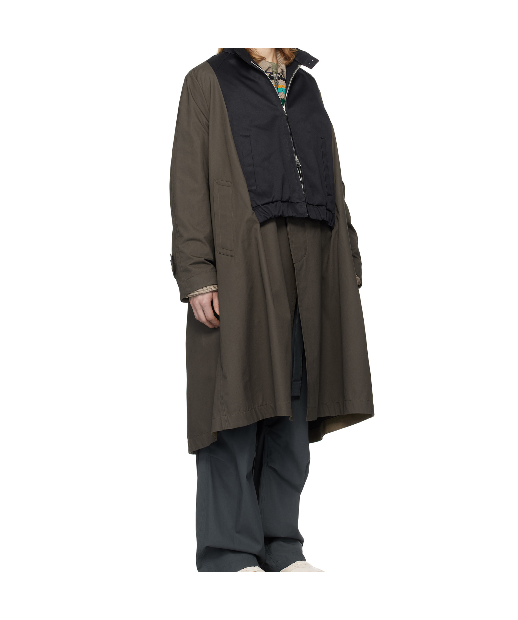 Sacai Khaki & Navy Cotton Chino X Gabardine Coat In Black