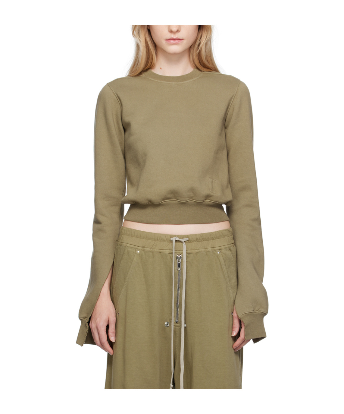 Rick Owens Drkshdw Round Neck Slit Sweater In Brown