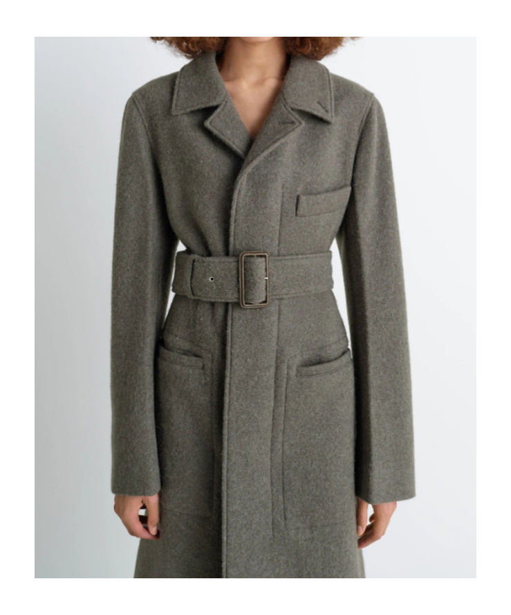 Lemaire Belted Tailored Coat In Green