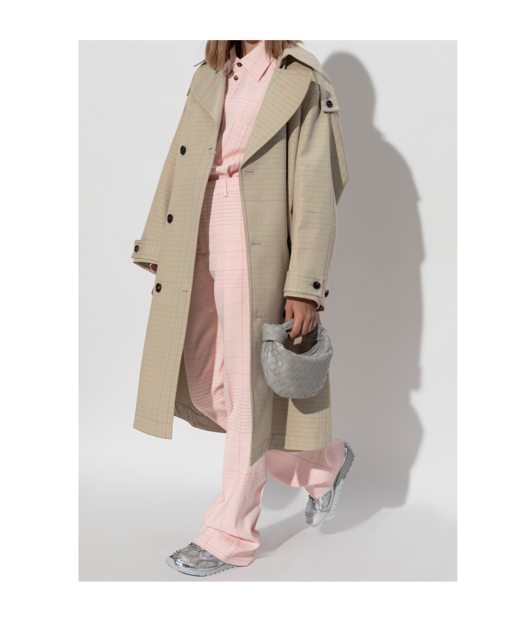 Bottega Veneta Notebook-pattern Flared Pants In Nude