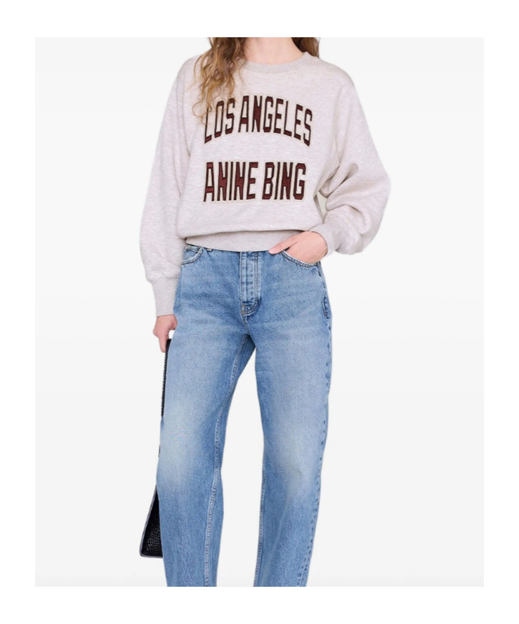 Anine Bing Womens Oatmeal Melange Harry Logo-embroidered Cotton Sweatshirt In White