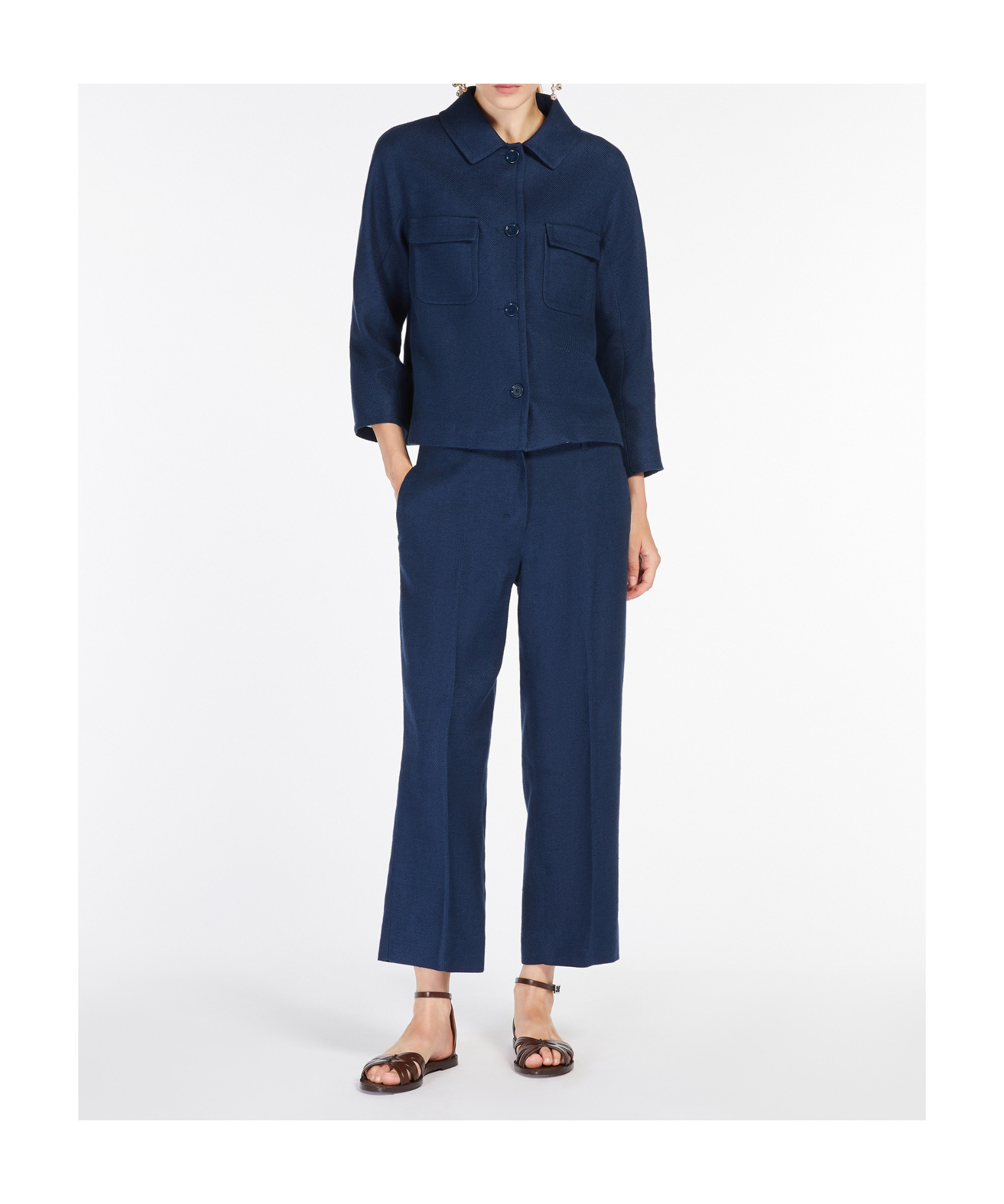 Max Mara Linen And Cotton Cigarette Pants In Blue