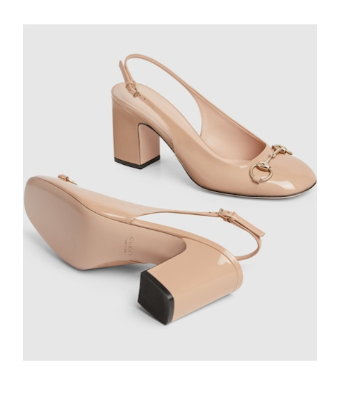 Gucci 75mm Horsebit Slingback Pumps In Nude