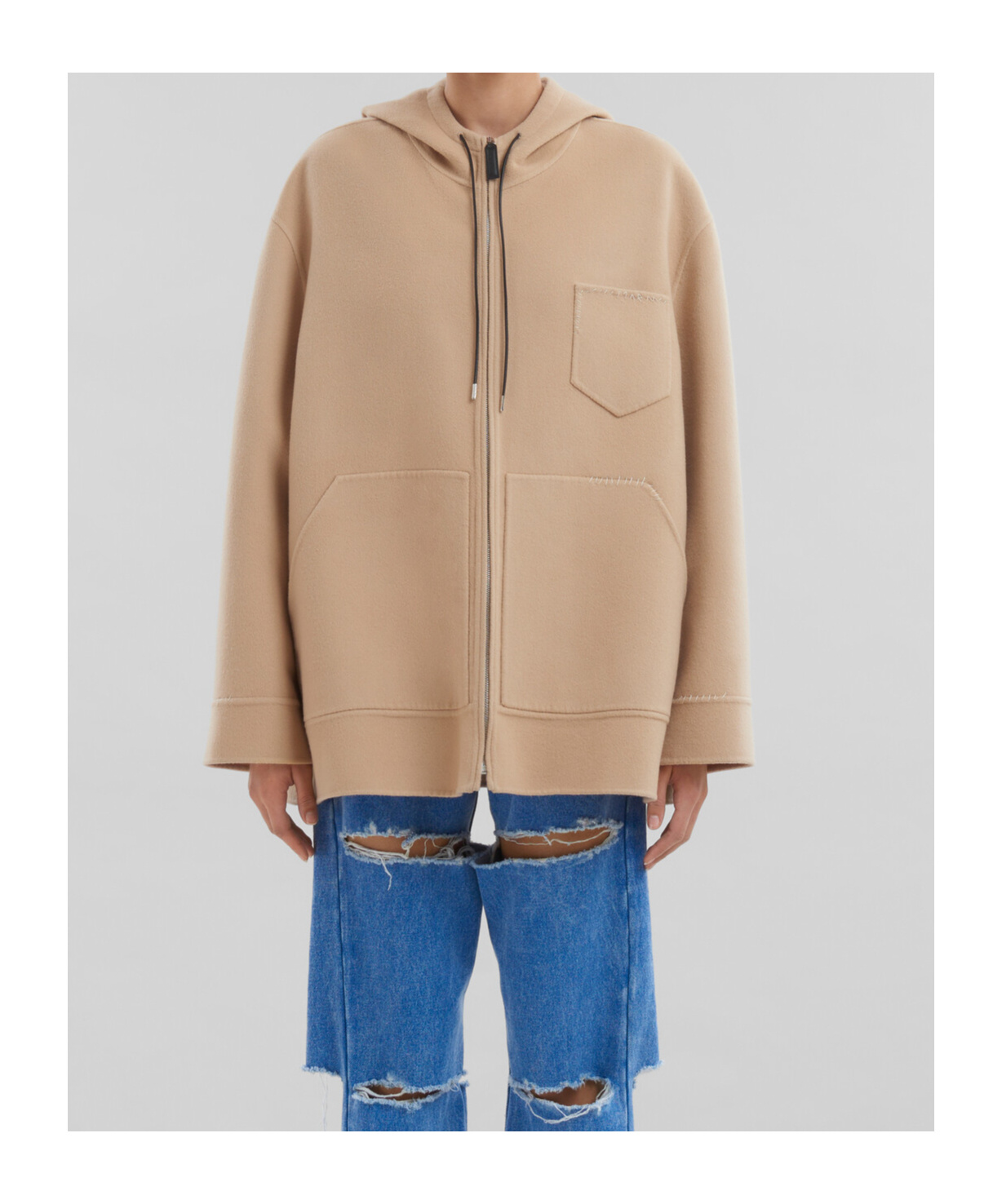 Marni Hoded Zipper Casual Jacket In Nude
