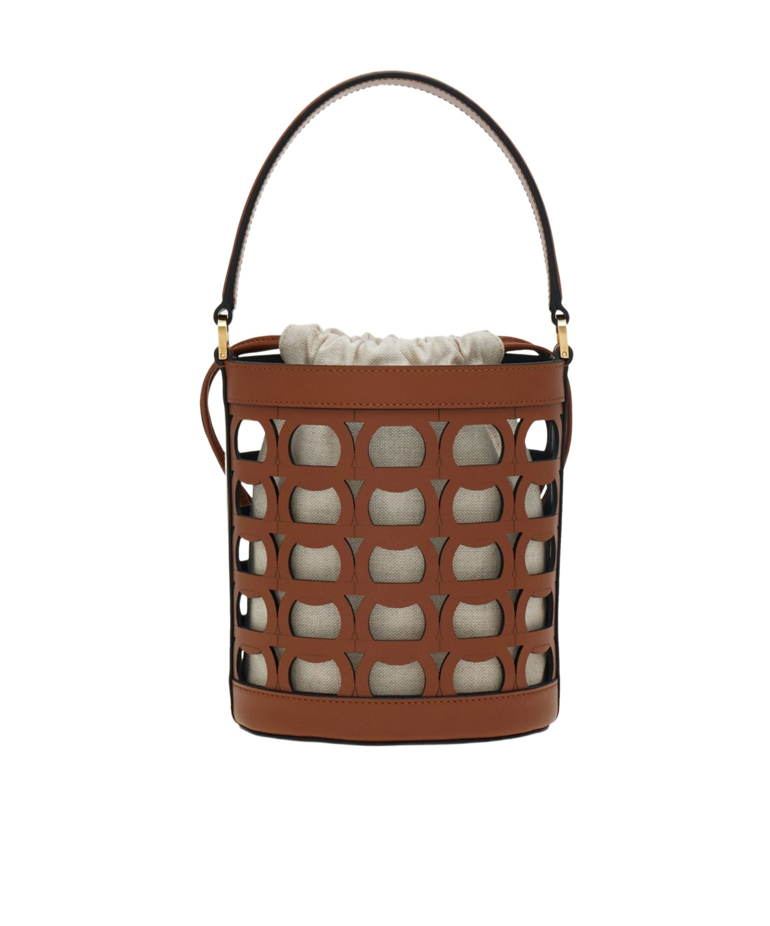 Ferragamo Cut-out Leather Bucket Bag In Brown
