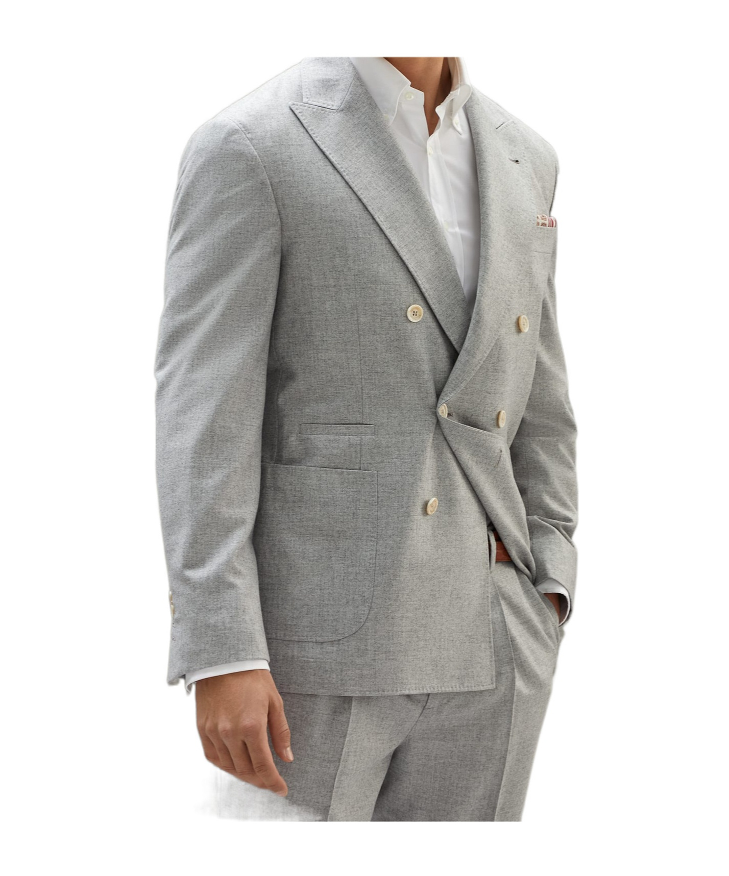 Brunello Cucinelli Double Breasted Wool Blazer In Gray