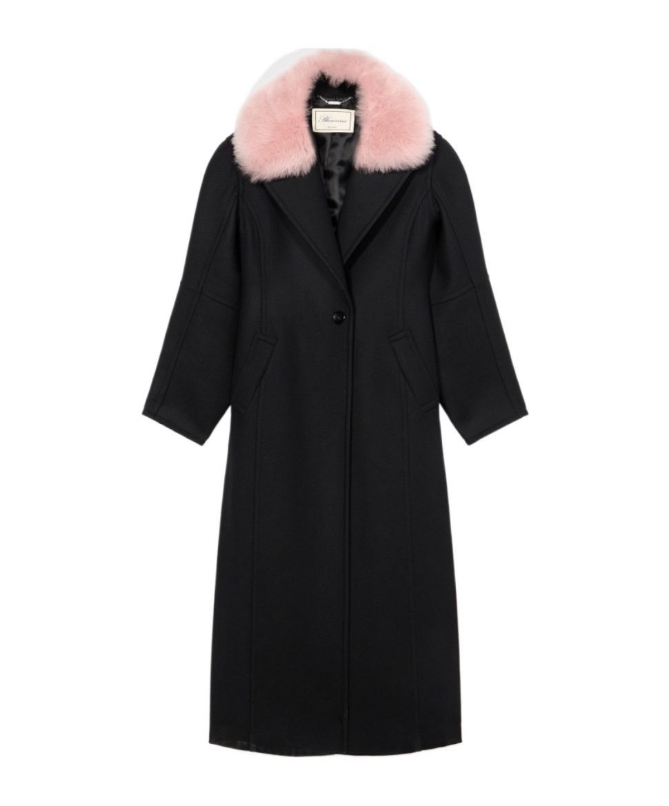 Blumarine Long Coat With Faux Fur Collar In Black