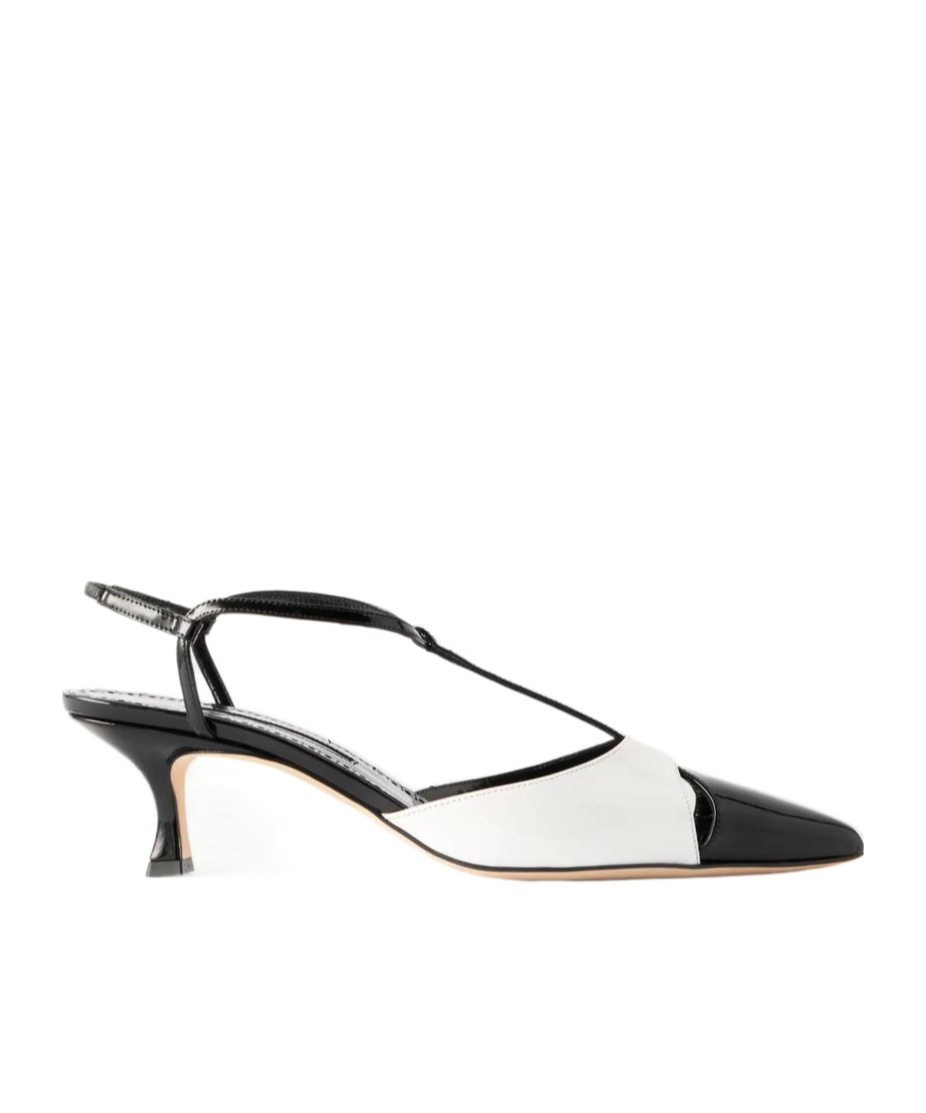 Manolo Blahnik Turgimod Bicolor Patent Leather T-strap Pumps In Black