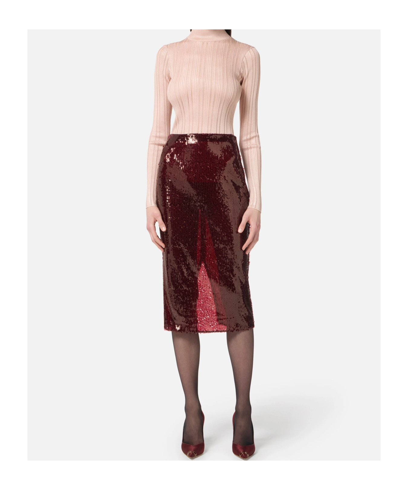 Elisabetta Franchi High Neck Shirt In Metallic Fabric In Pink