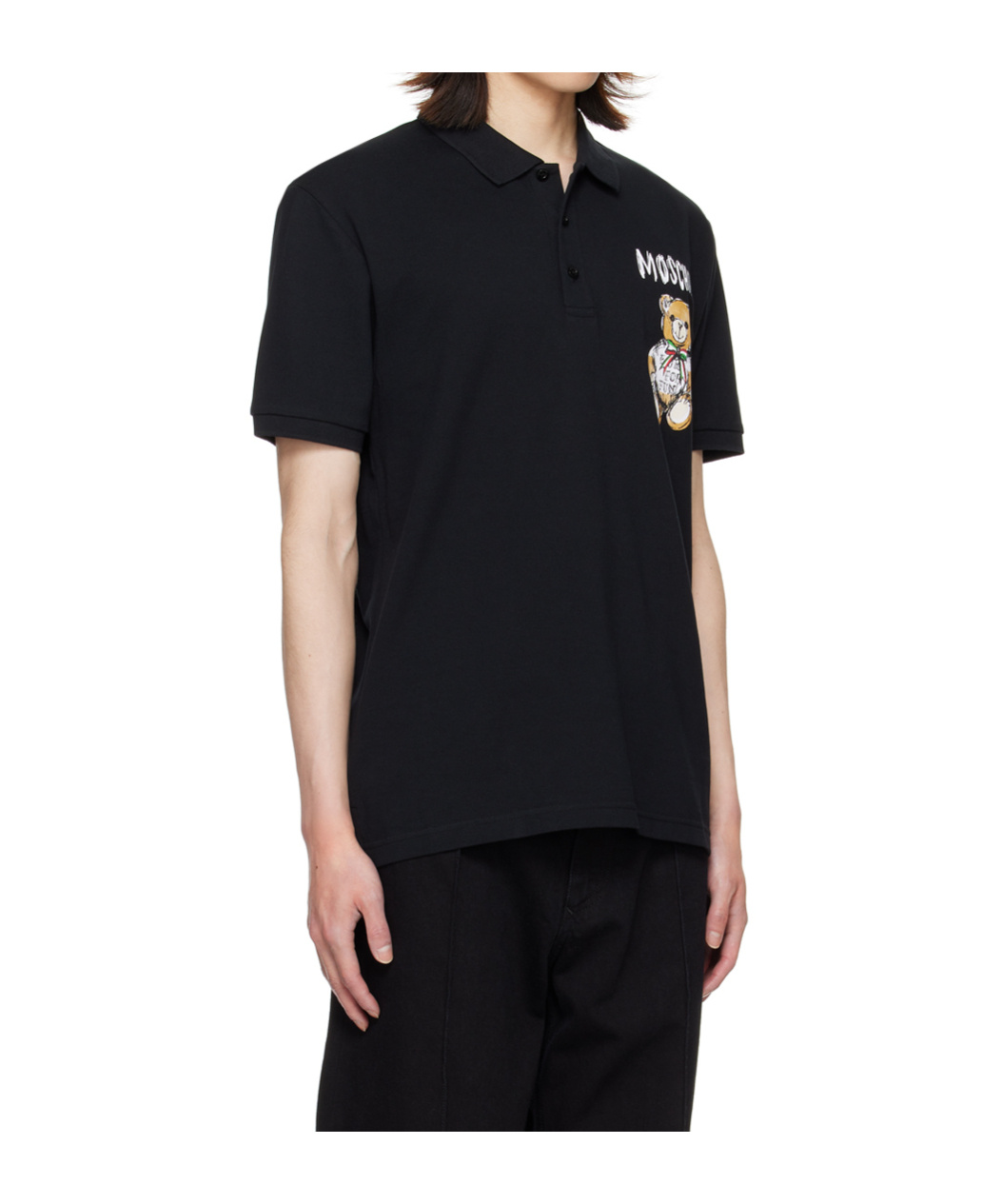 Moschino Drawn Teddy Bear Logo Polo Shirt In Black