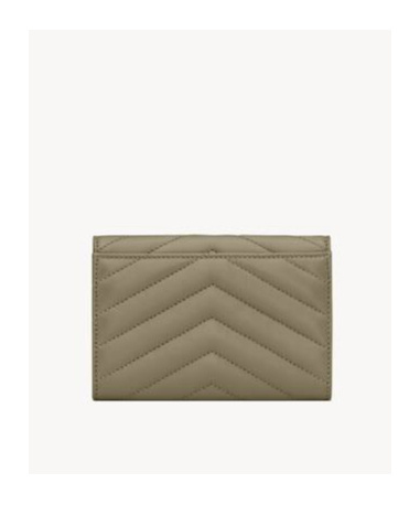 Saint Laurent Quilted Envelope Wallet In Deep Moss Green