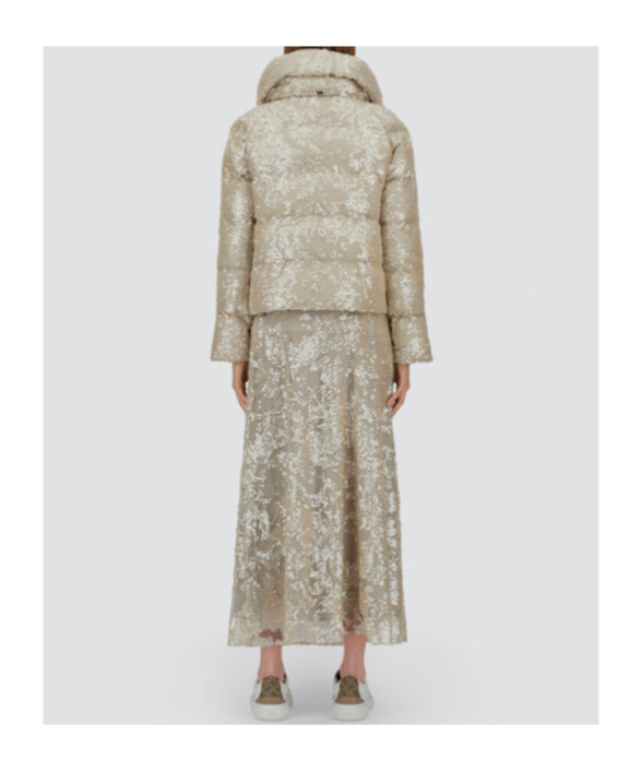 Herno Cape In Shimmering Lace Layer In Nude