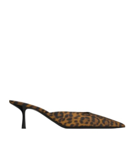 Saint Laurent Barbara Leopard Print Satin Muller High-heeled Sandals In Brown