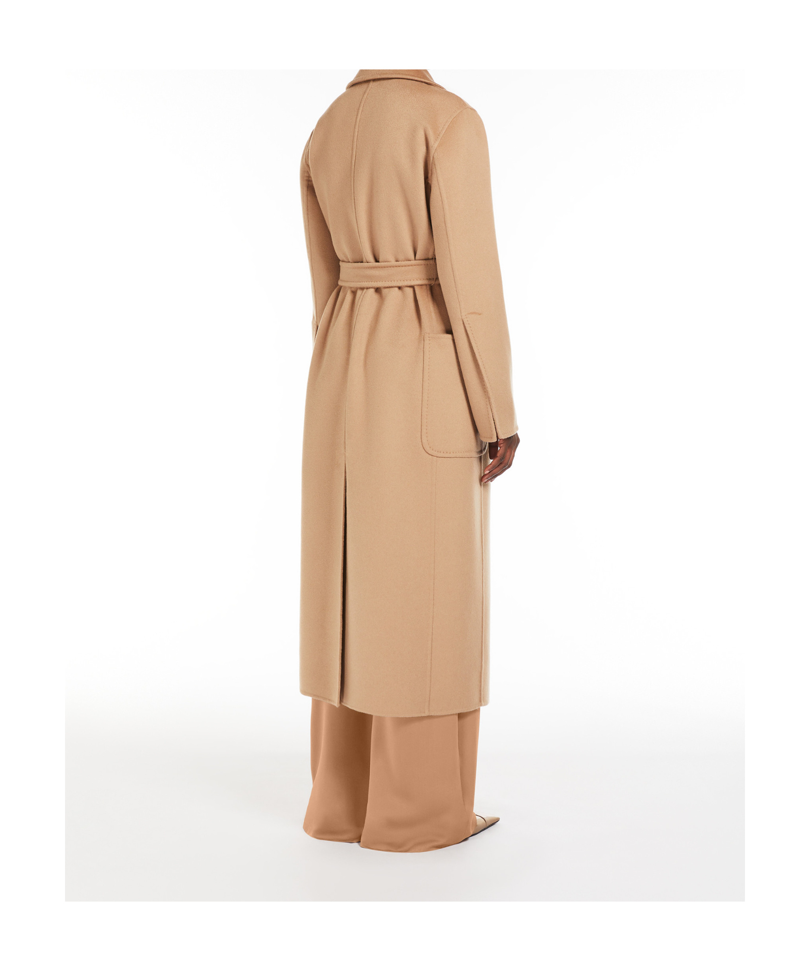 Max Mara Dove Grey Long Coat With Belted Waist And Classic Lapel In Nude