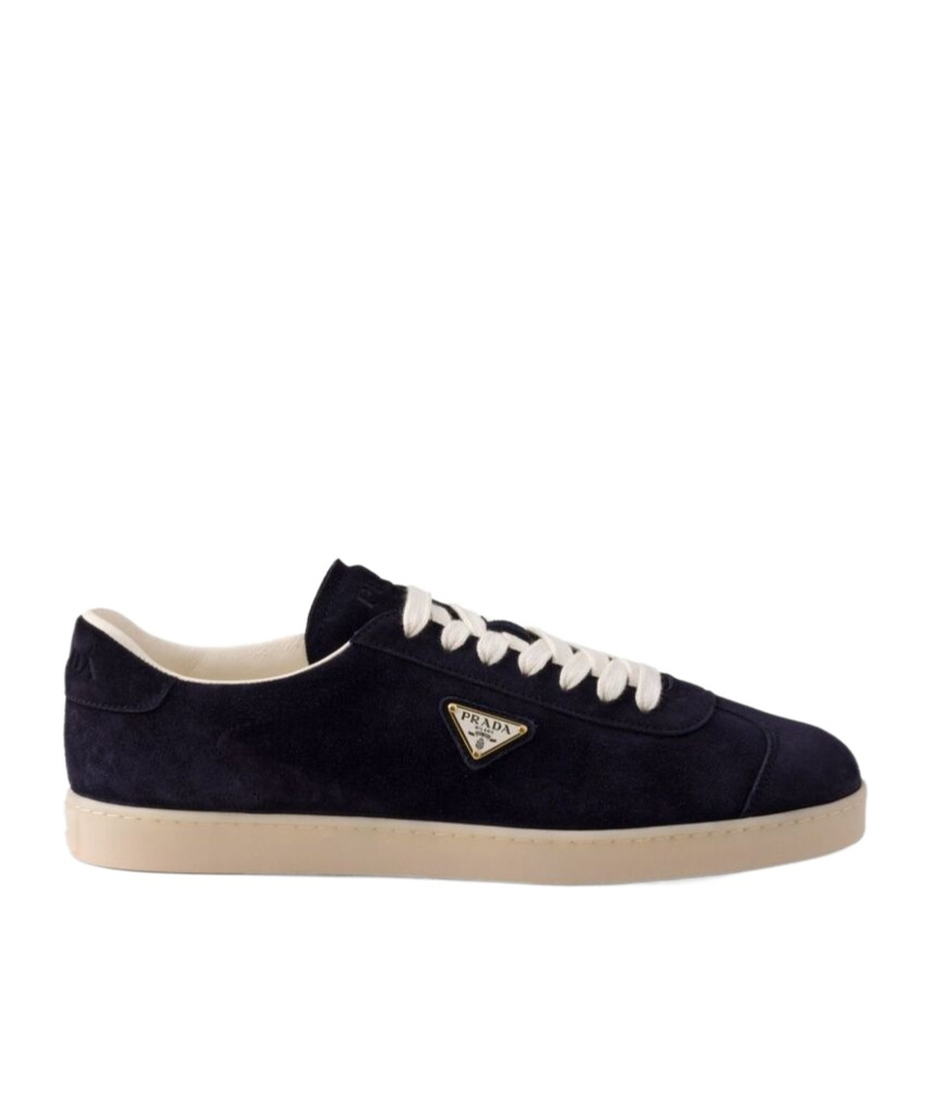 Prada Low-top Suede Sneakers With Rubber Sole In Blue