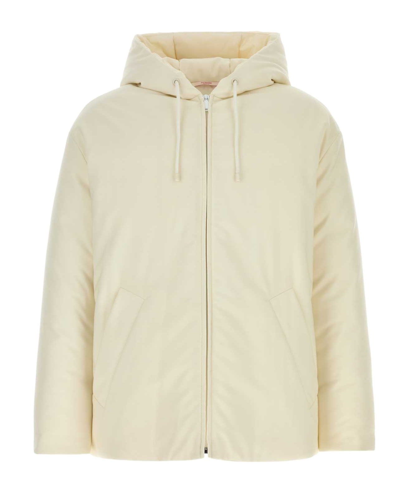 Valentino Hooded Wool Blend Padded Jacket In Nude