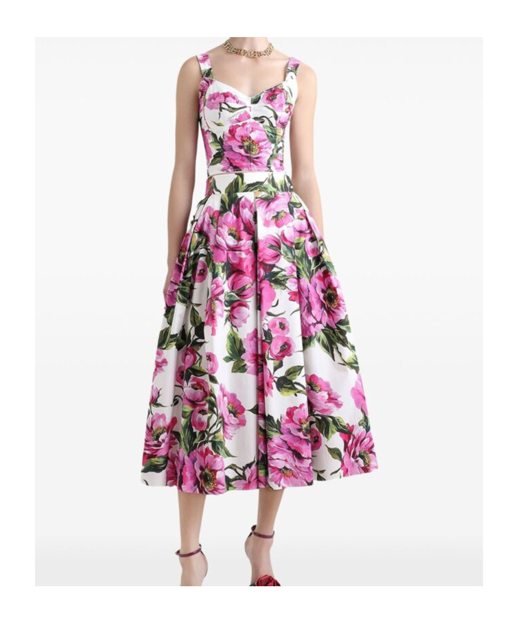 Dolce & Gabbana Pink Crop Top With All-over Printed Floral Motif In Cotton Blend Woman In Multicolor