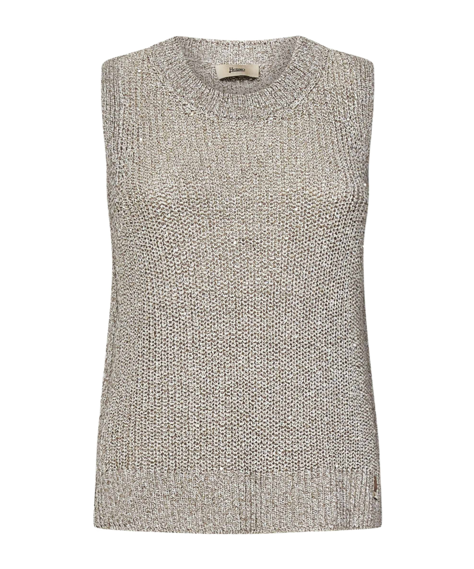 Herno Beige Embroidered-sequin Vest With Glitter Knit Finish In Gray