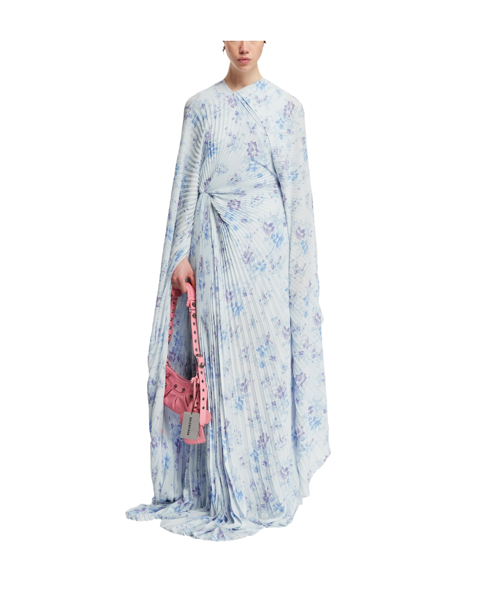 Balenciaga Floral-print Circle Pleated Dress In White