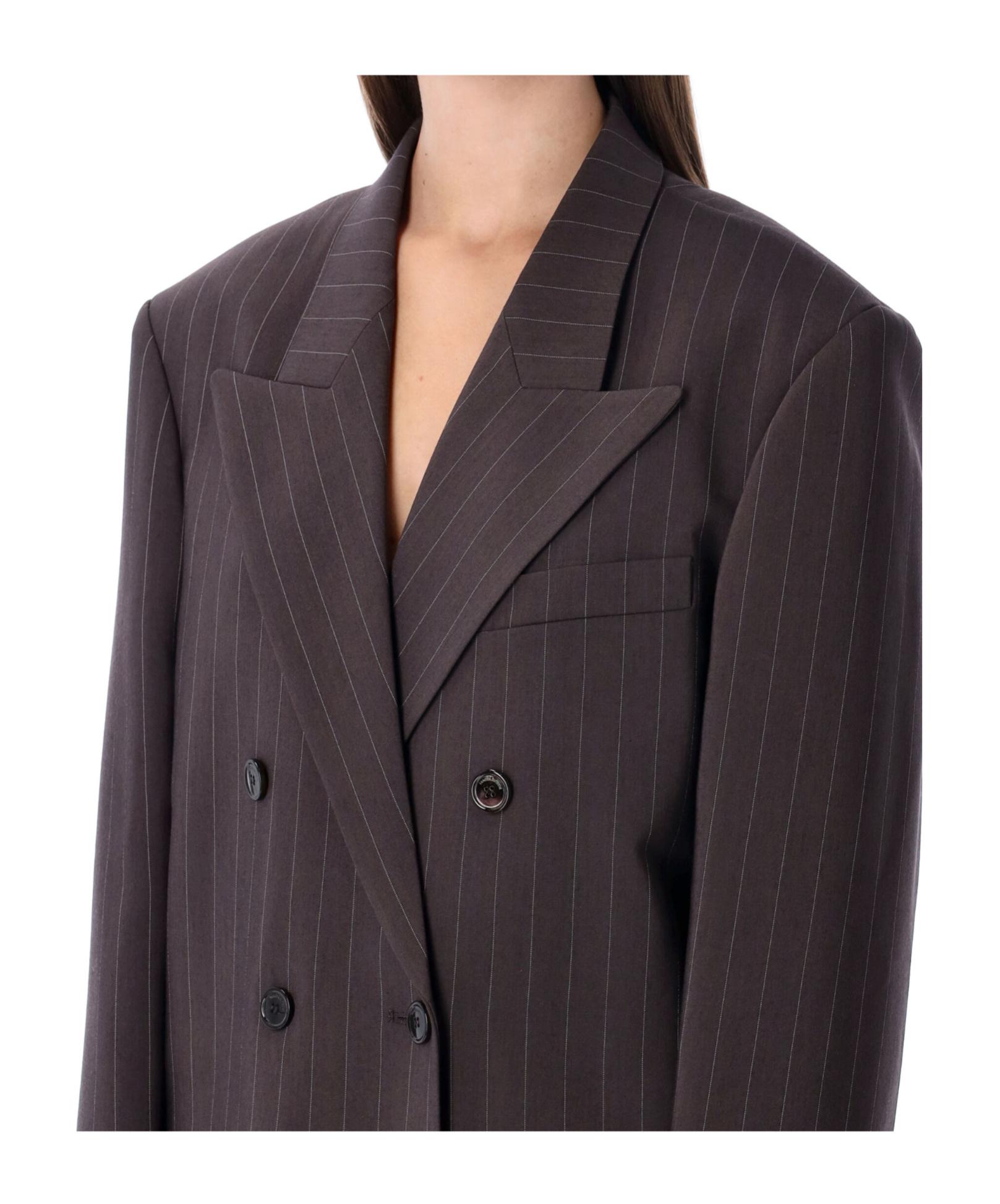 Magda Butrym Oversized Double-breasted Pinstriped Merino Wool Blazer In Brown