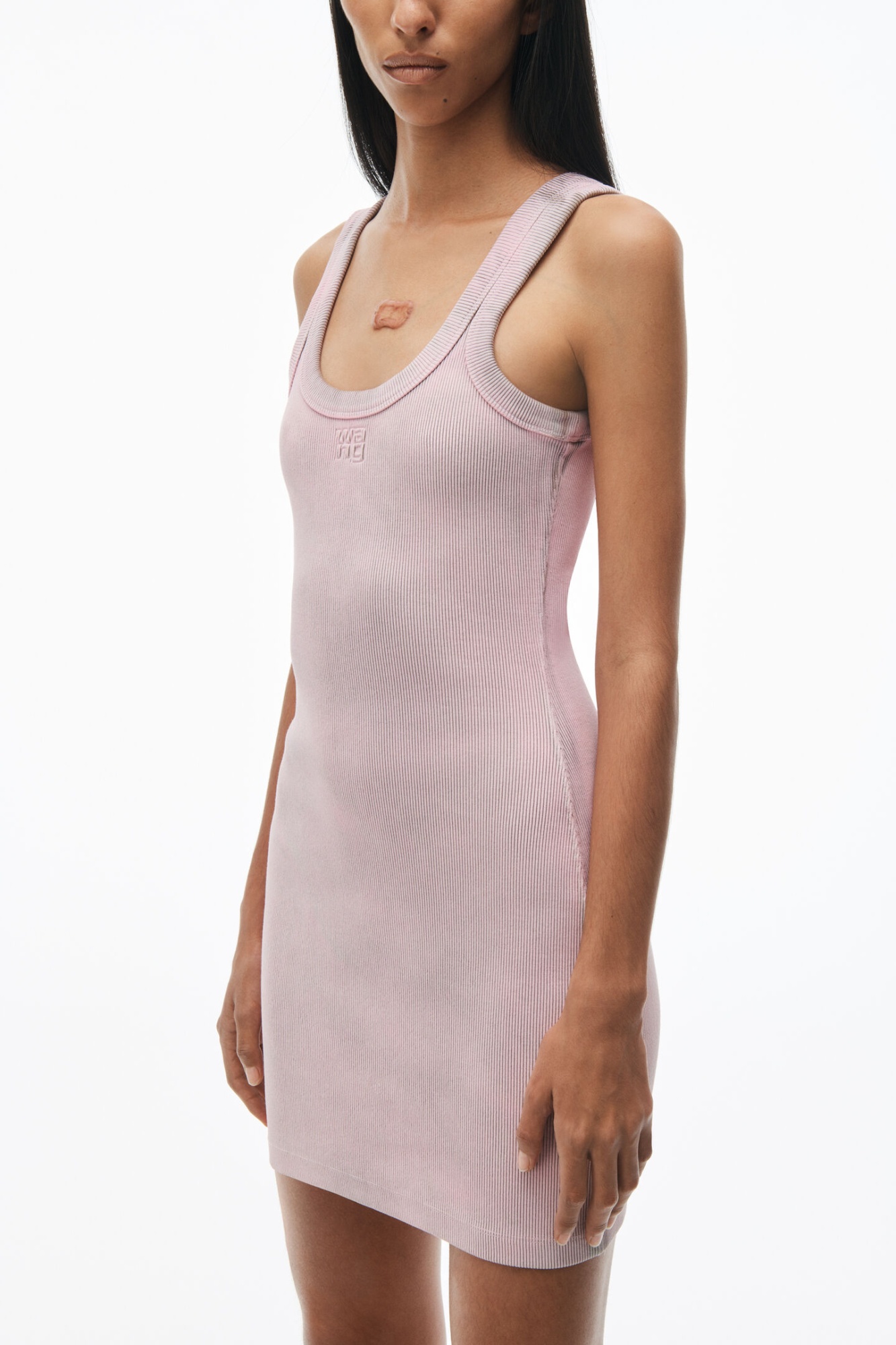 Alexander Wang Logo-embossed Ribbed Tank Dress In Pink