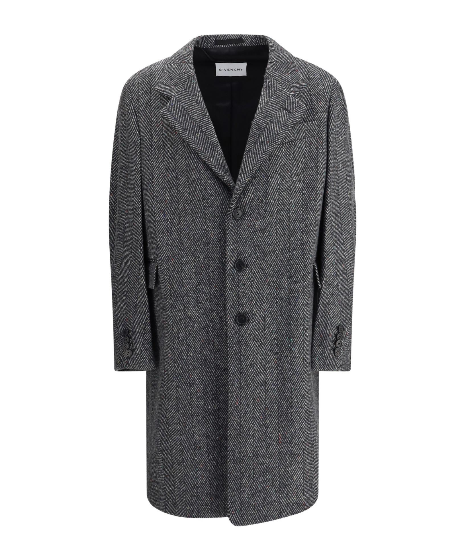 Givenchy Herringbone-pattern Notched-lapel Coat In Black