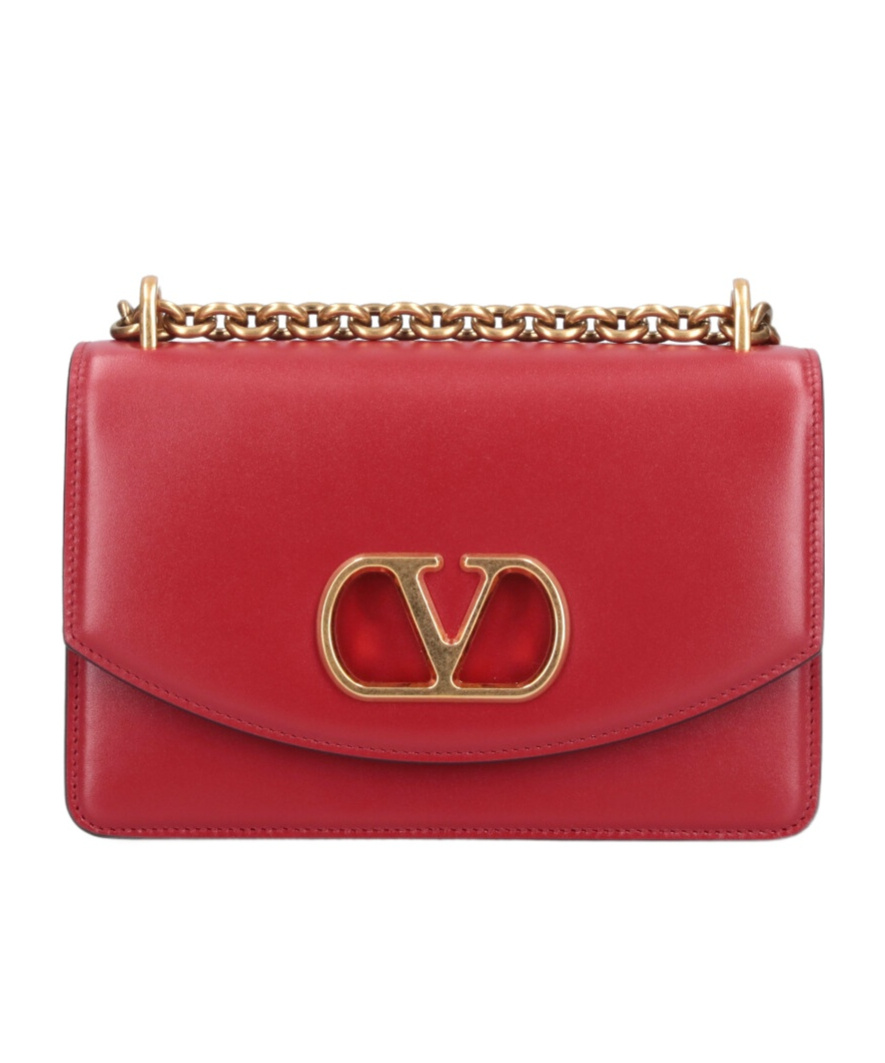 Valentino Garavani Vain Vlogo Leather Shoulder Bag In Red