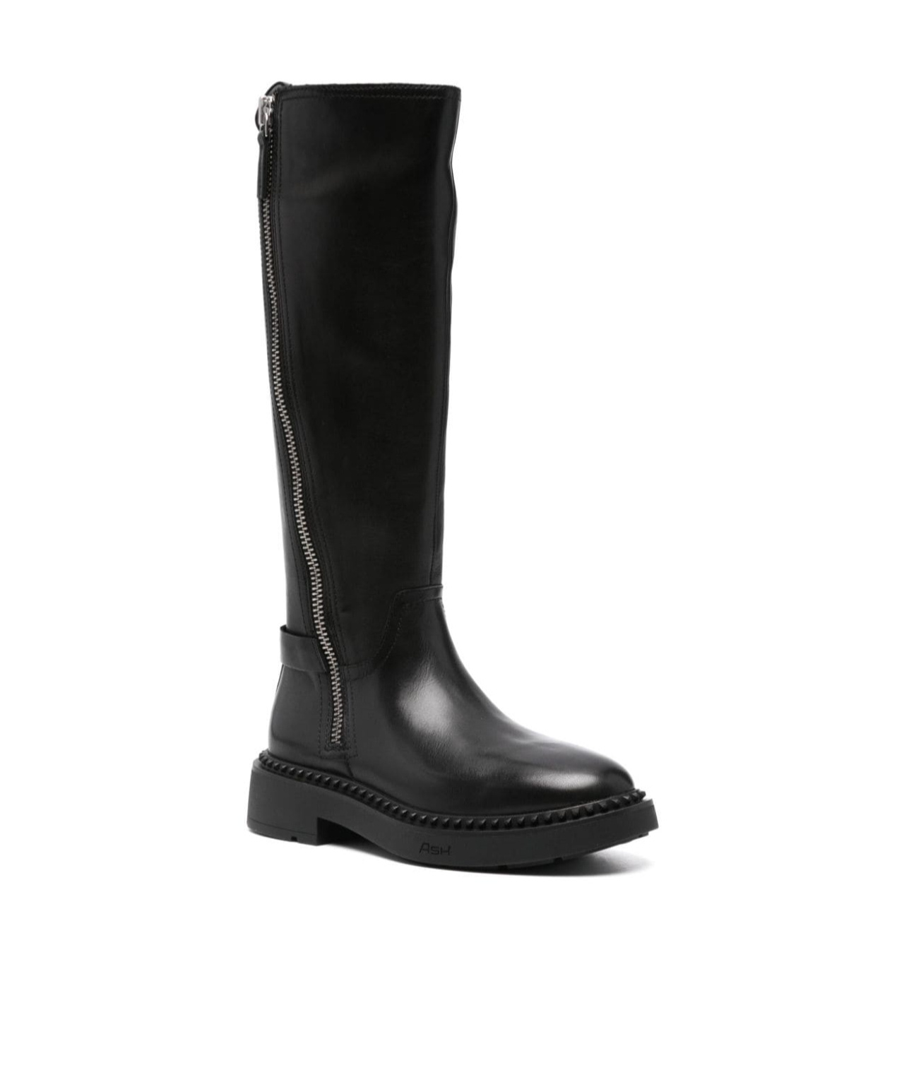 Ash Side Zipper Boots In Black