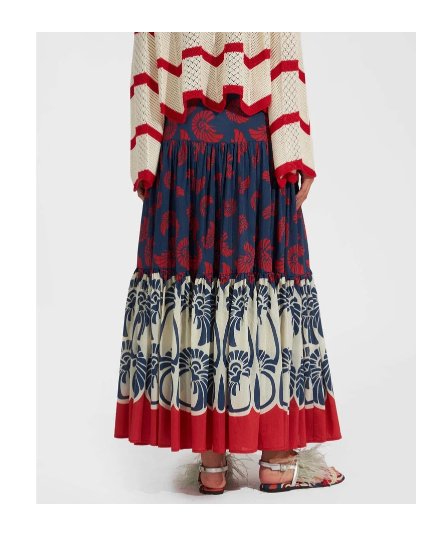 La Doublej Big Floral-print Maxi Skirt In Blue