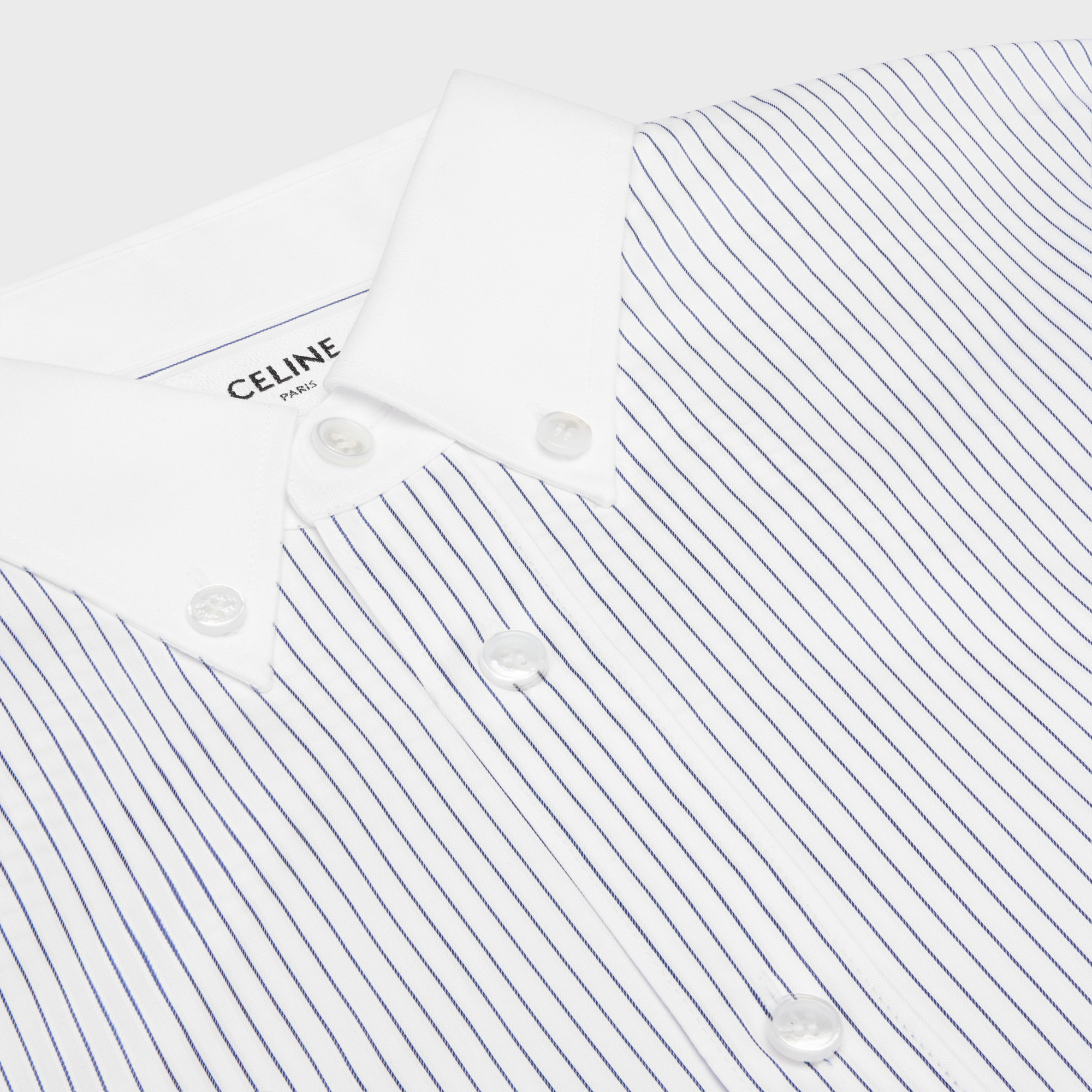 Celine Women Cropped Cotton Shirt With Striped Motif In White