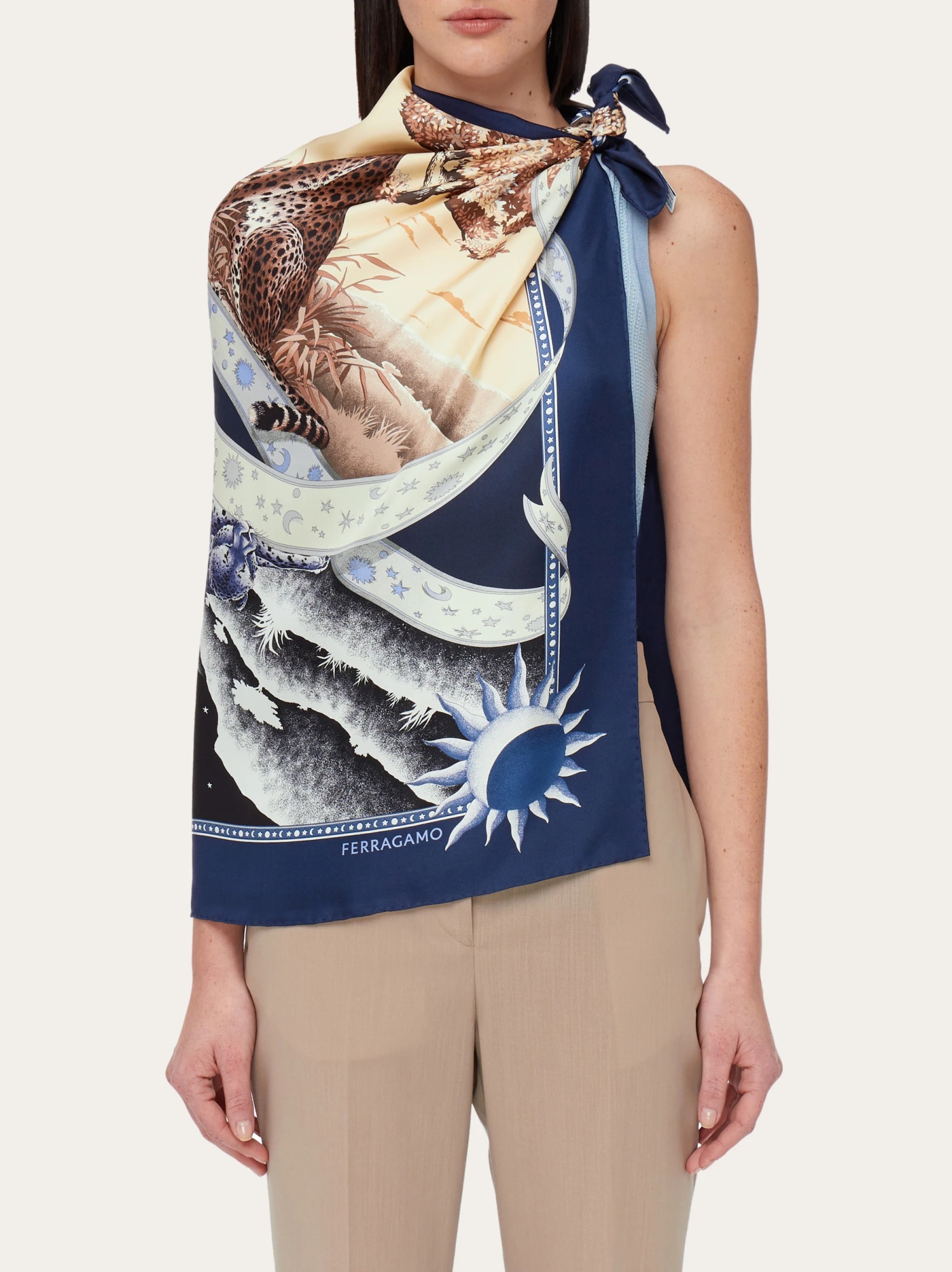 Ferragamo Day & Night-print Shawl In Blue