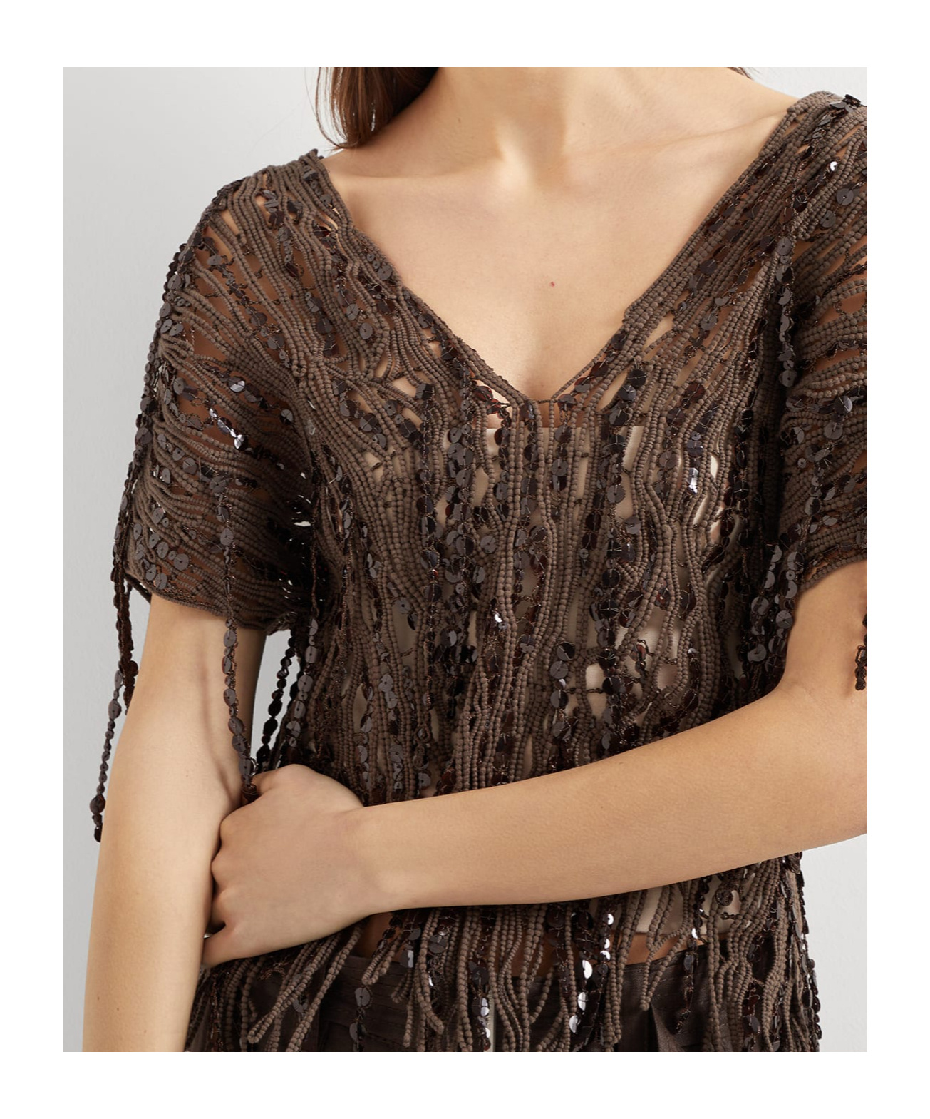 Brunello Cucinelli Sequin-embellished T-shirt In Brown