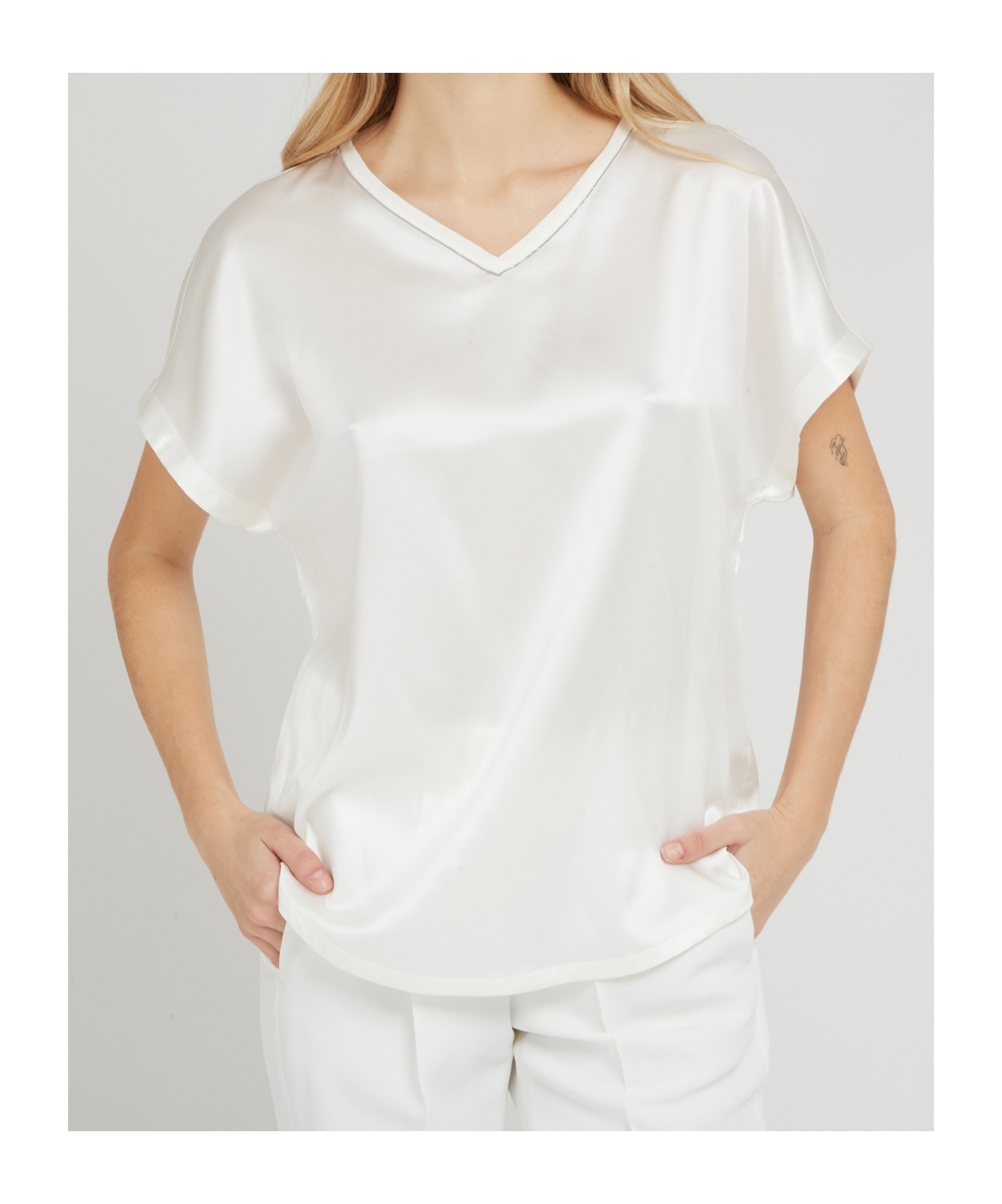 Brunello Cucinelli Satin Blouse In White