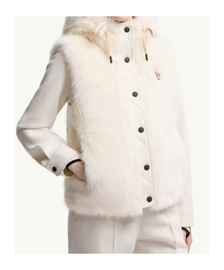 Moncler Arve Hooded Teddy Down Vest In Animal Print