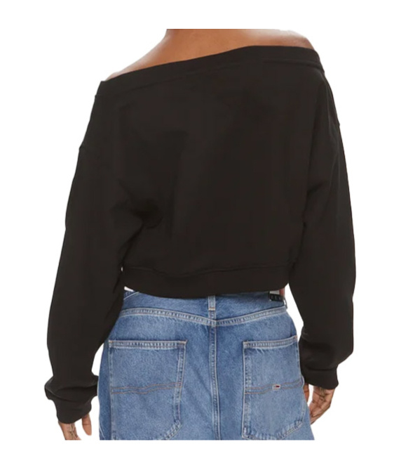 Tommy Hilfiger Tommy Jeans Off-shoulder Cropped Sweatshirt In Black