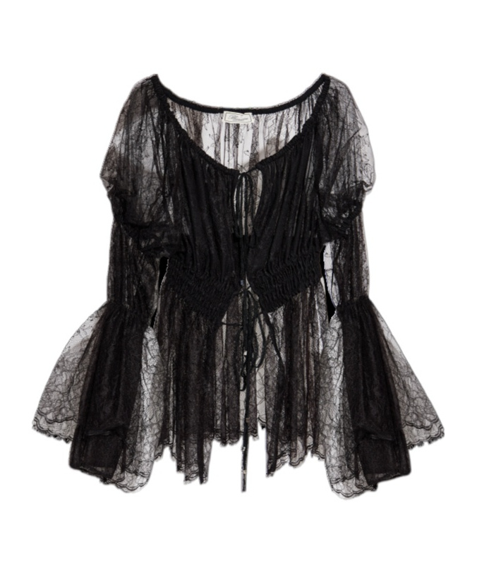 Blumarine Lace-trimmed Bell-sleeve Top In Blue