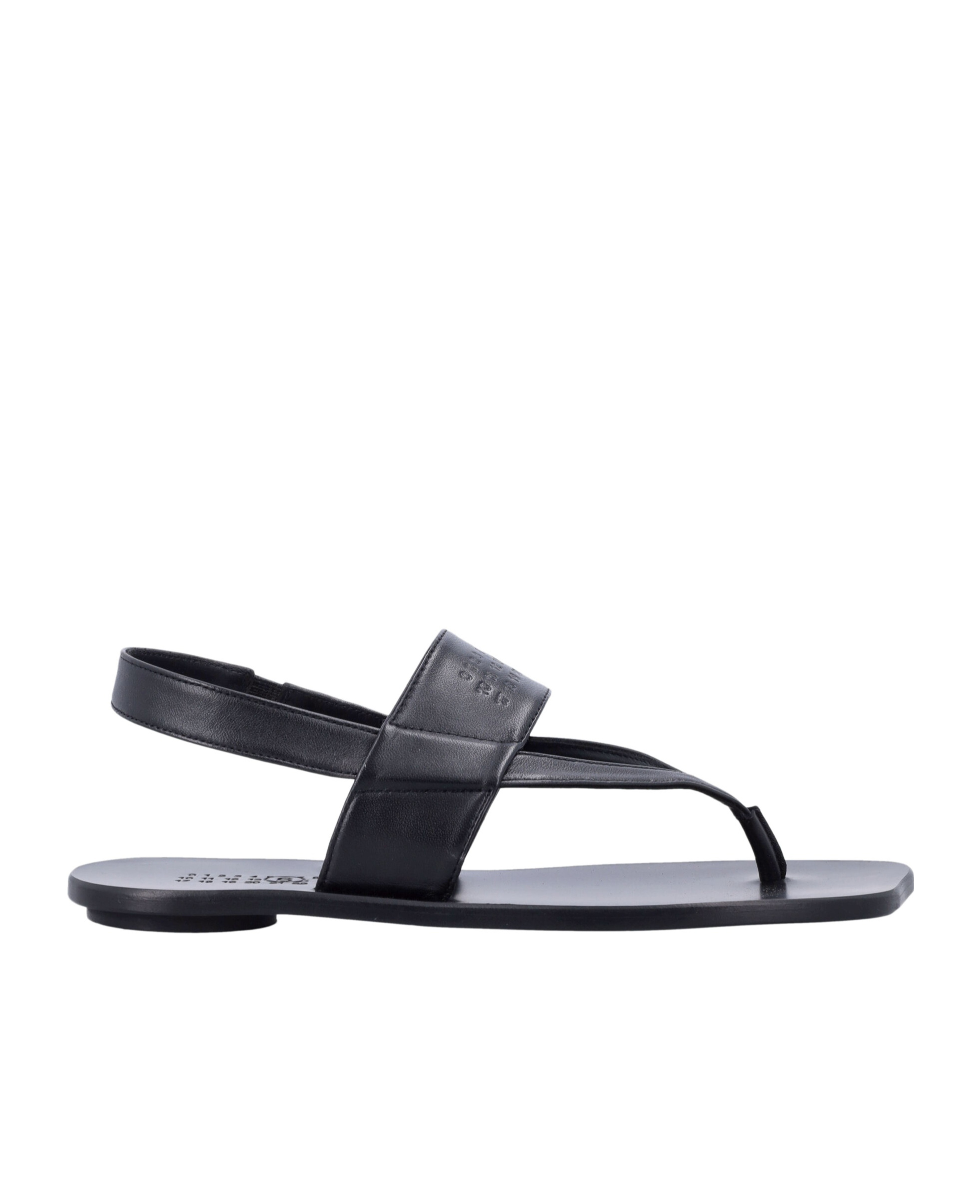 Shop Mm6 Maison Margiela Logo-debossed Leather Sandals In Black