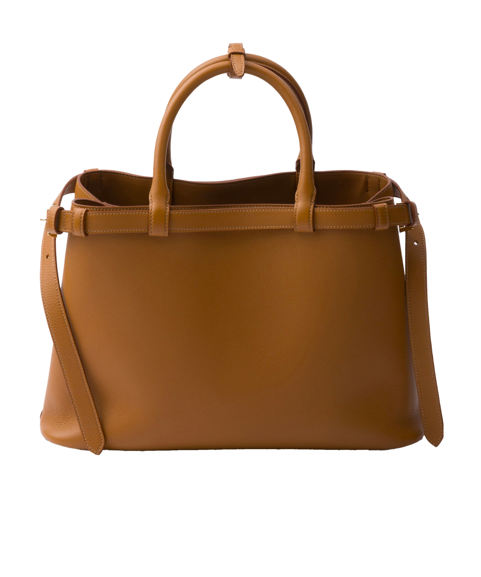 Prada Buckle Medium Leather Handbag With Double Belt In Brown