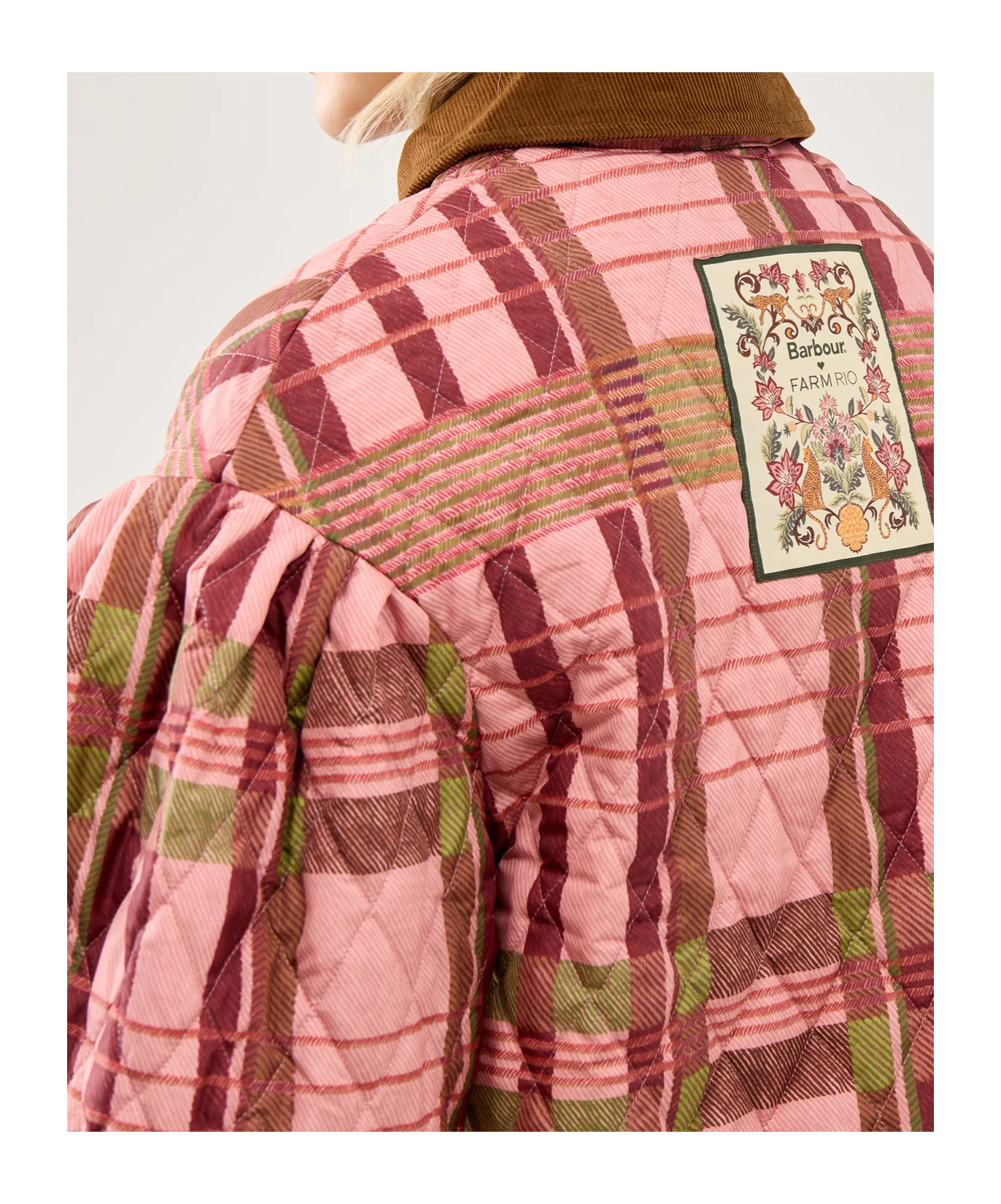 Barbour X Farm Rio Ana Clara Balloon-sleeves Quilted Jacket In Brown